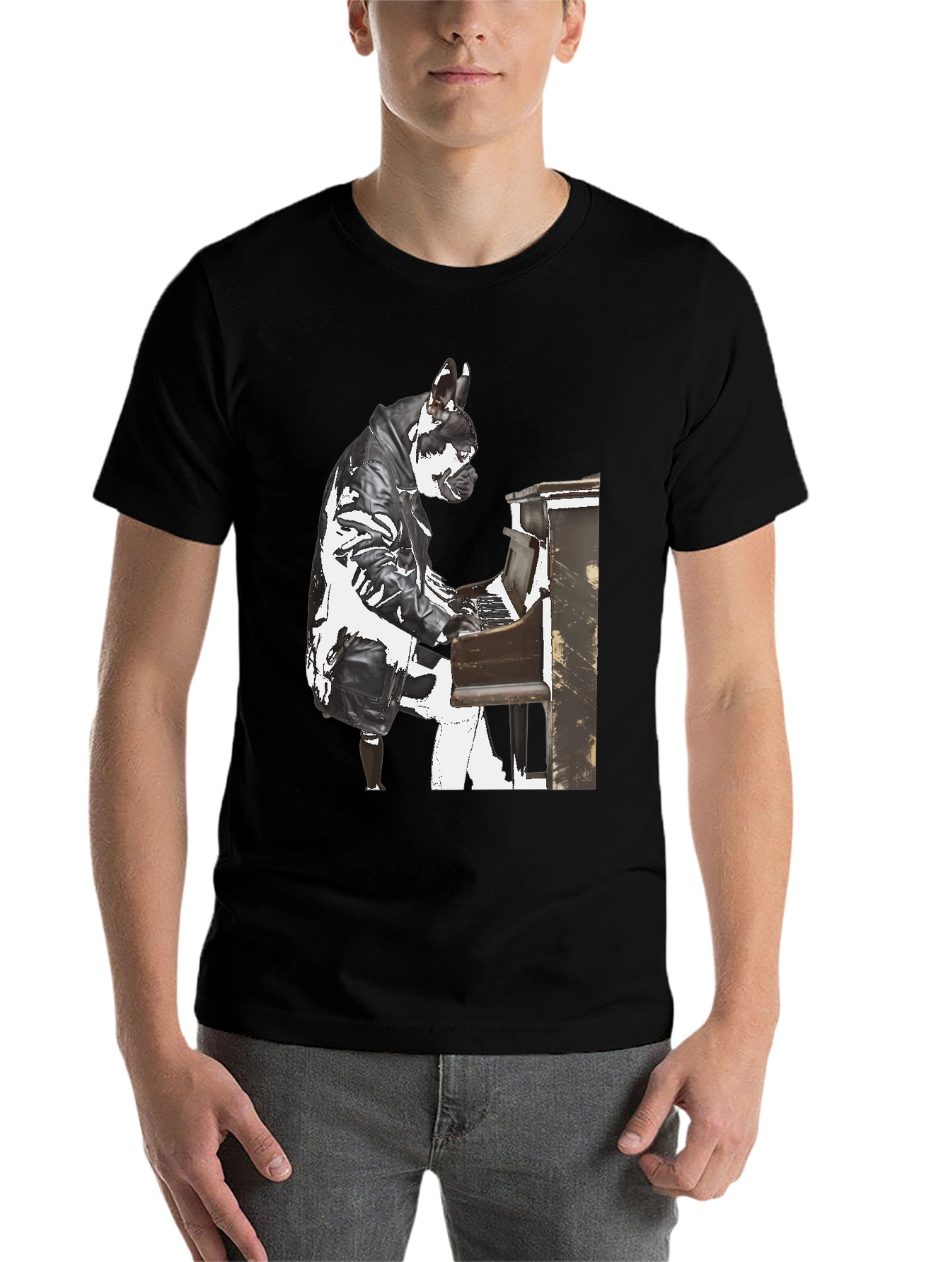 Black Piano Dog T-Shirt - Quirky Style view 7