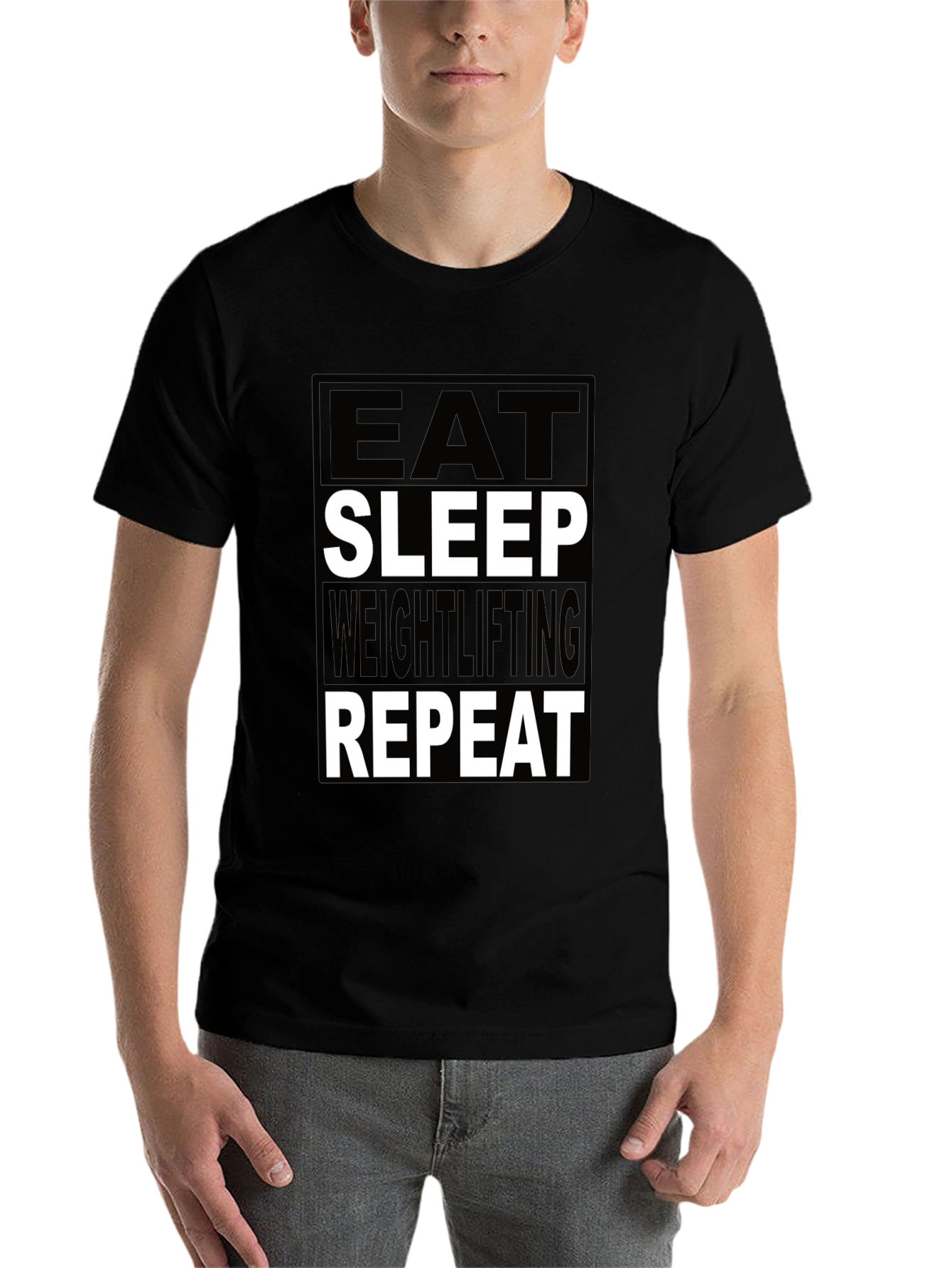 Black Eat Sleep Weightlifting Repeat Black T-Shirt view 7