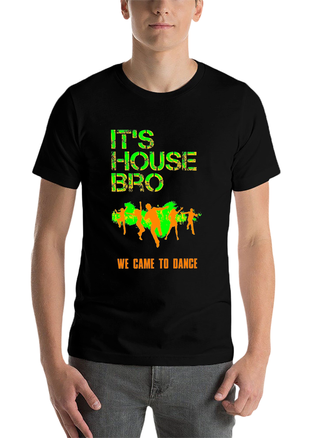 Black It's House Bro T-Shirt - Dance Party Apparel view 7