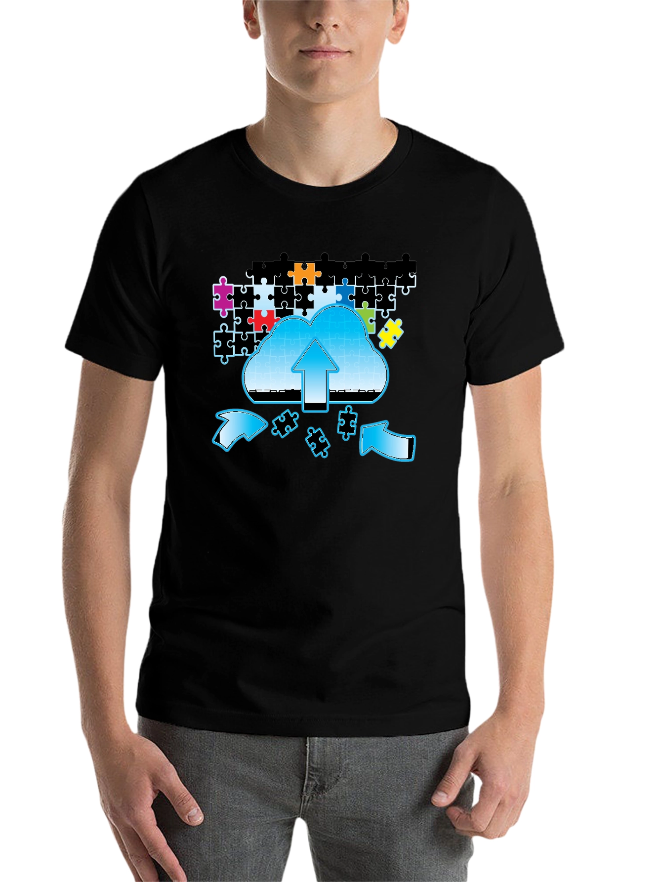 Black Cloud Puzzle Upload Graphic T-Shirt view 7