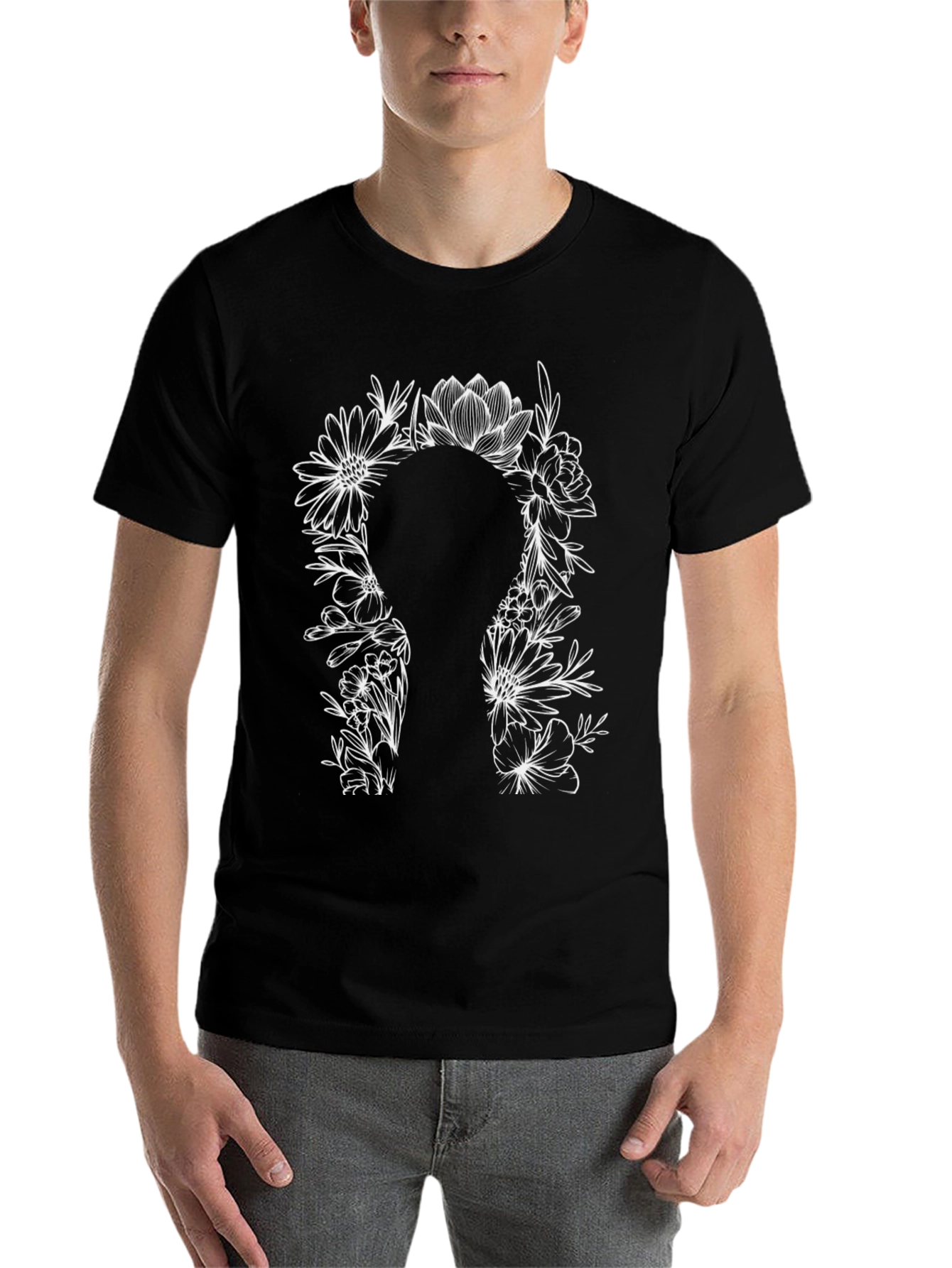 Black Floral Keyhole Black T-Shirt view 7