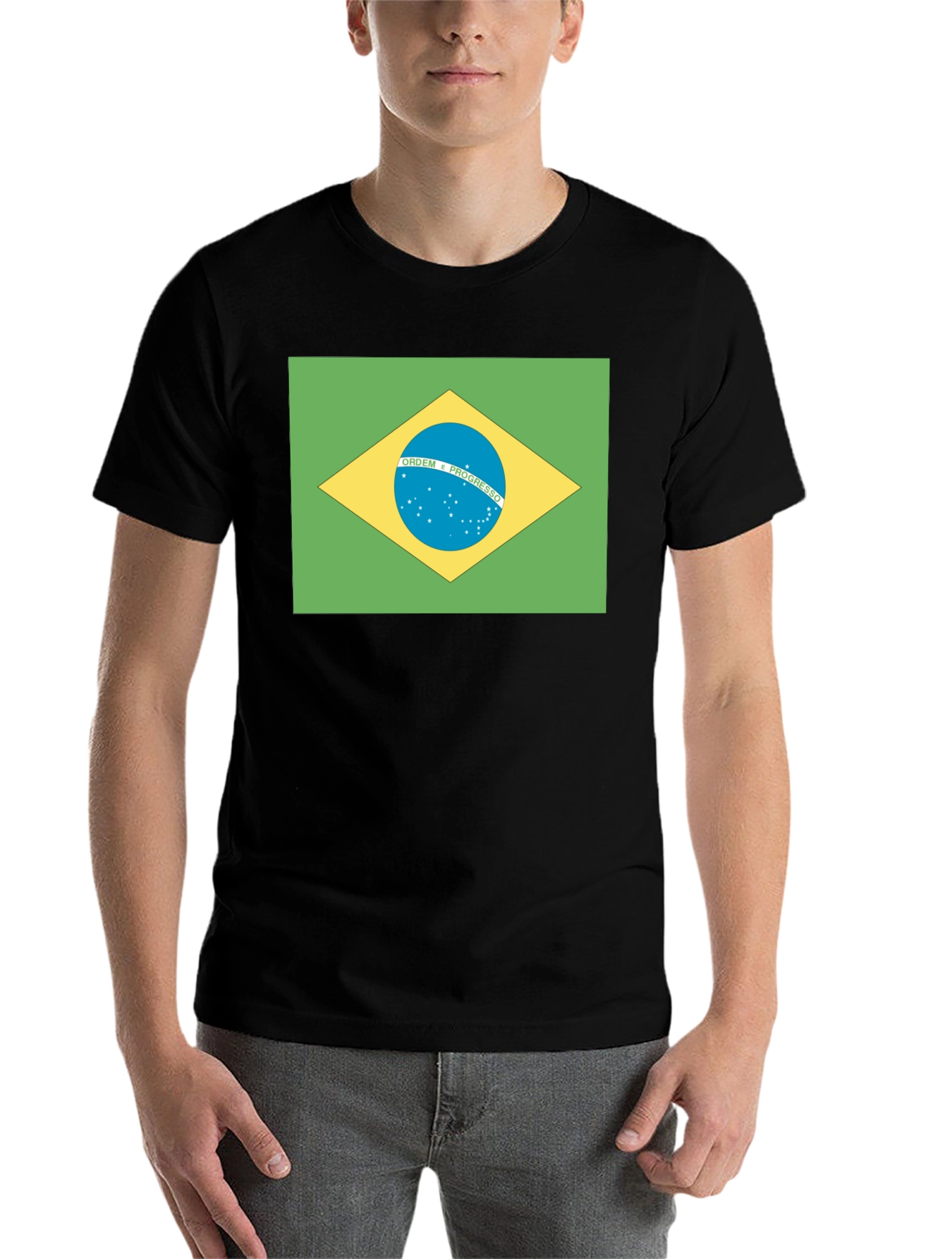 Black Brazil Flag T-Shirt - Black Crew Neck Tee view 7