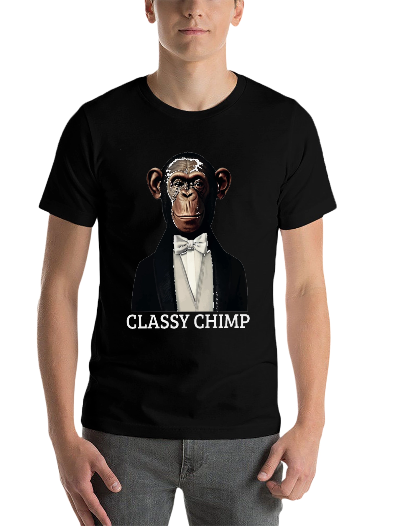 Black Classy Chimp Graphic Tee - Novelty Tuxedo T-Shirt view 7