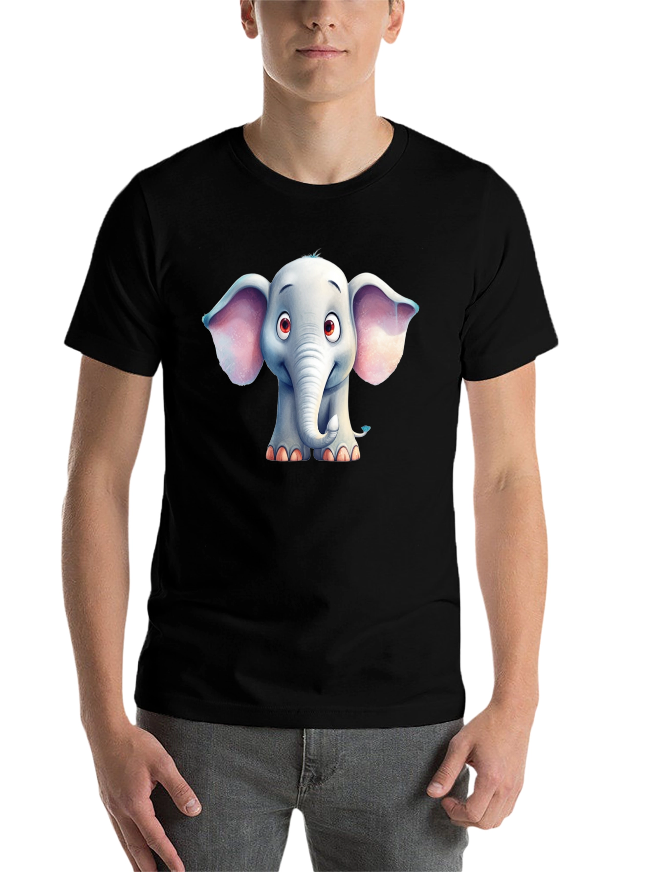 Black Cute Elephant Graphic Tee - Black Cotton Blend T-Shirt view 7