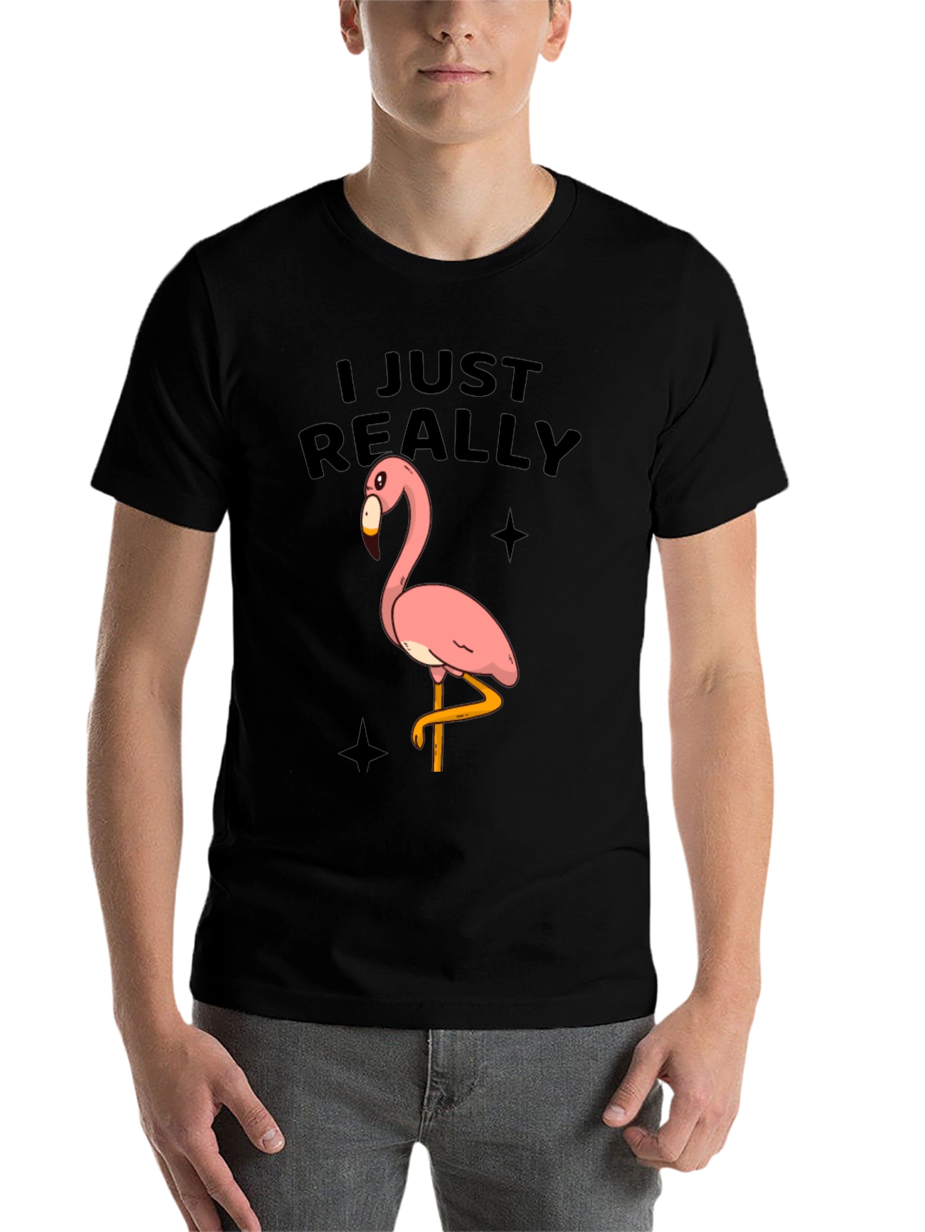Black Funny Flamingo Graphic Tee - Just Really Love Flamingos view 7