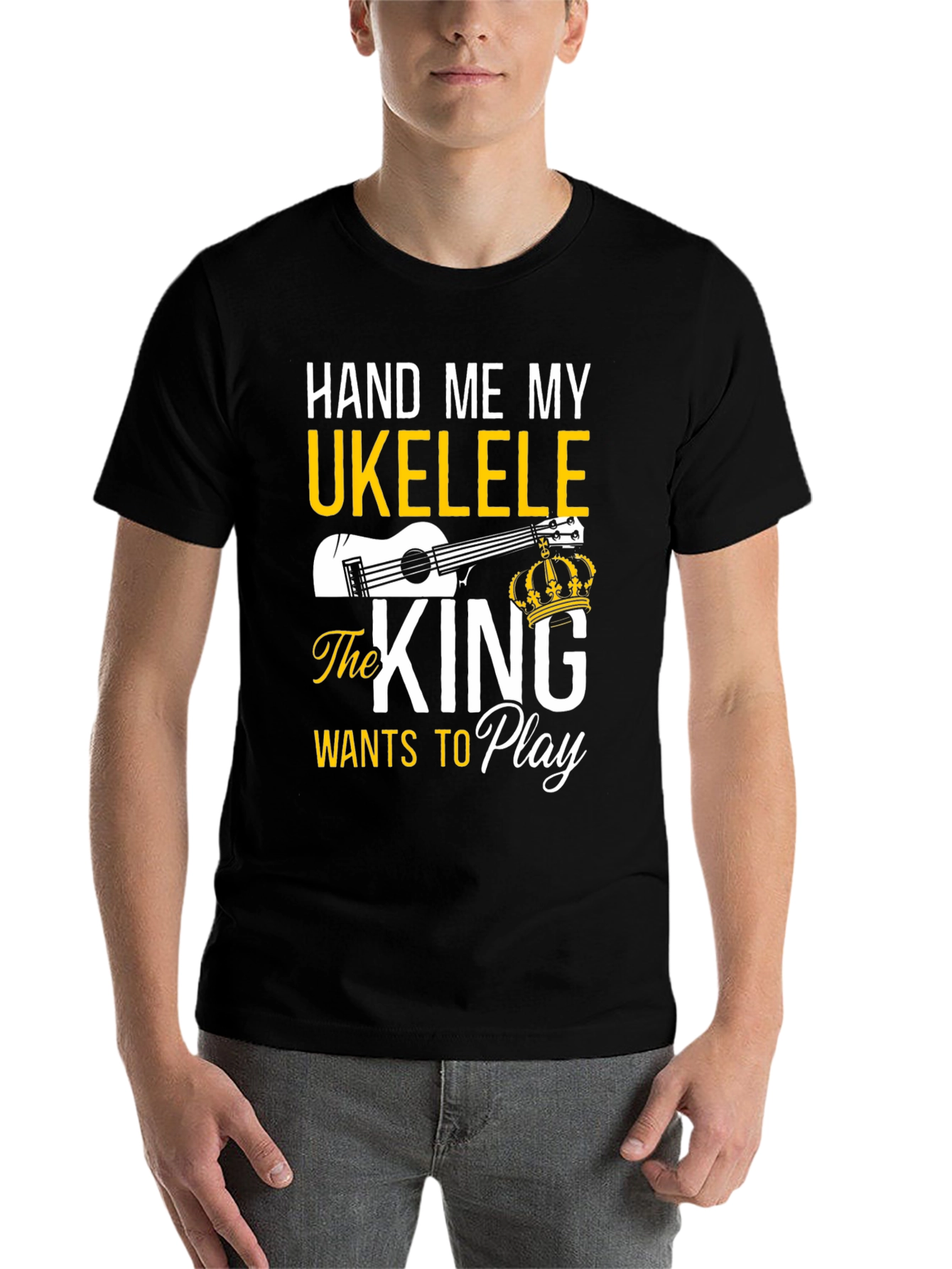 Black Hand Me My Ukulele - King T-Shirt view 7