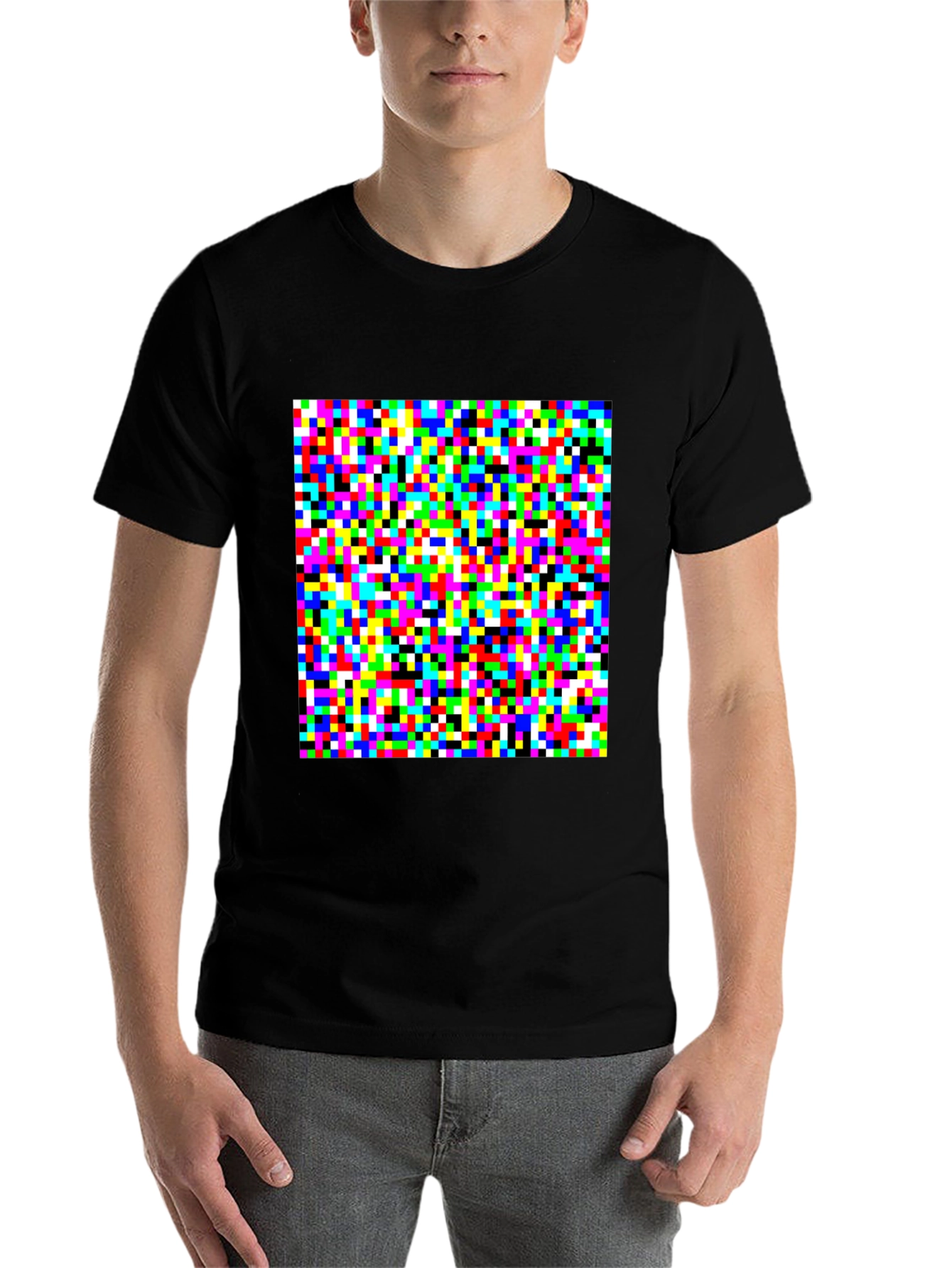 Black Pixelated Color Block Graphic Tee - Unique Design view 7