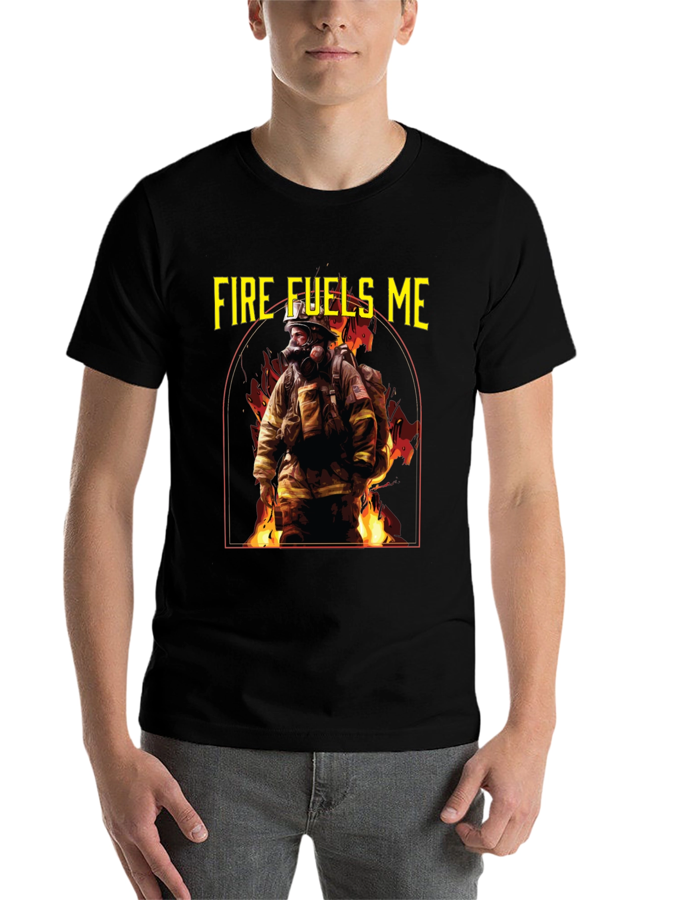 Black Fire Fuels Me Firefighter Graphic T-Shirt view 7
