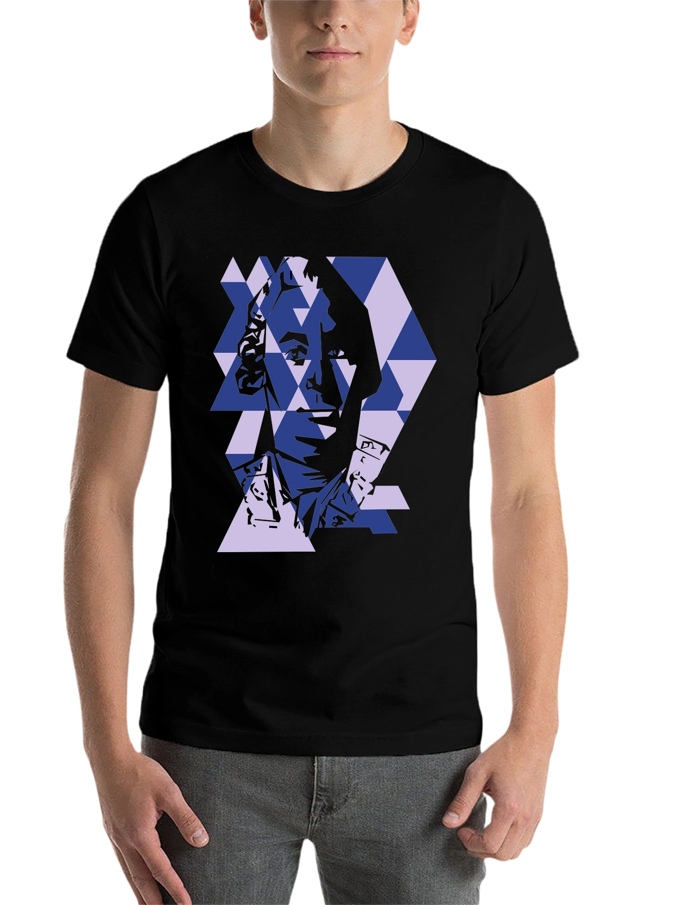 Black Geometric Portrait Tee - Stylish Abstract Design view 7