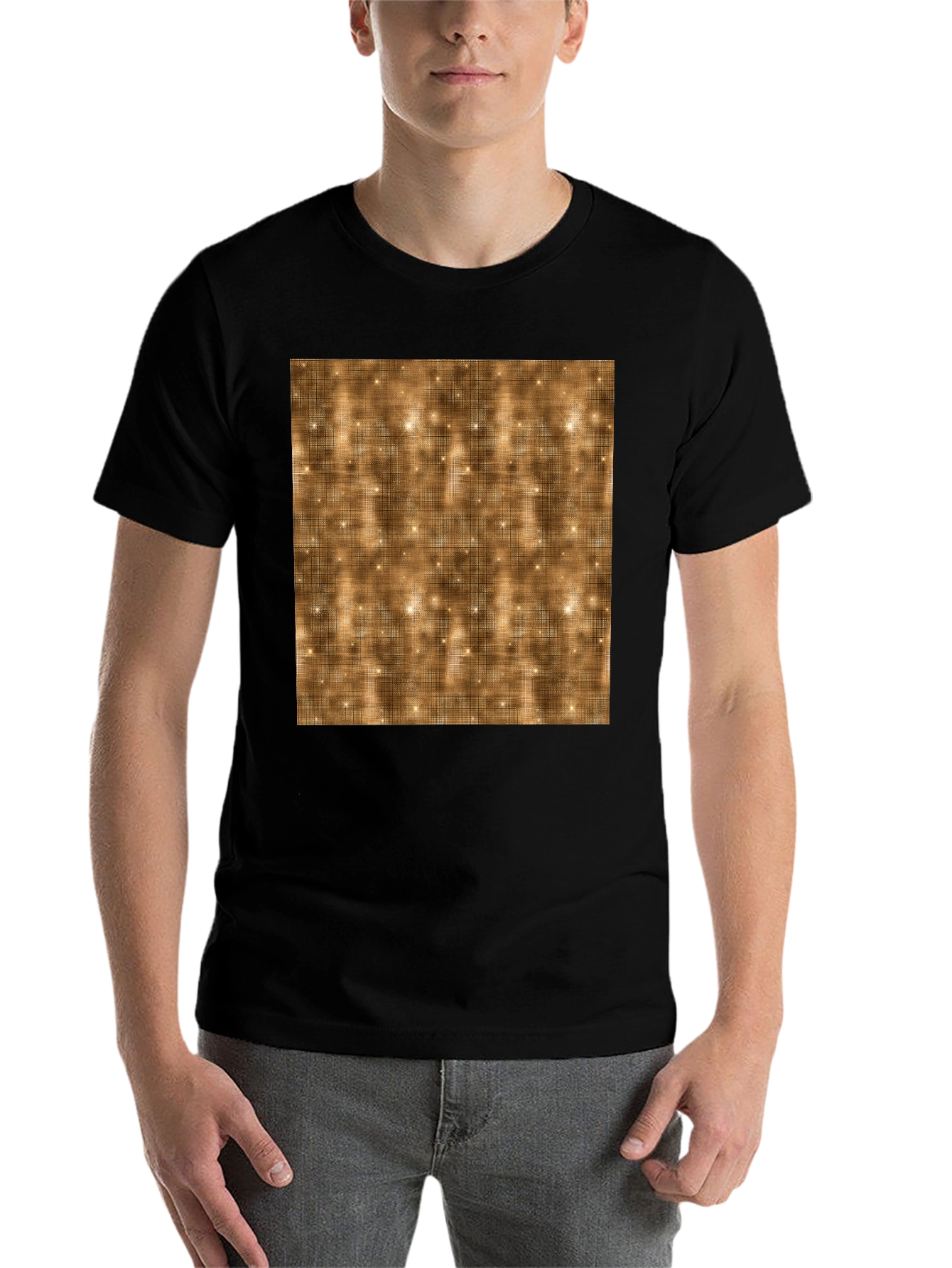 Black Men's Black T-Shirt with Abstract Gold Pattern view 7