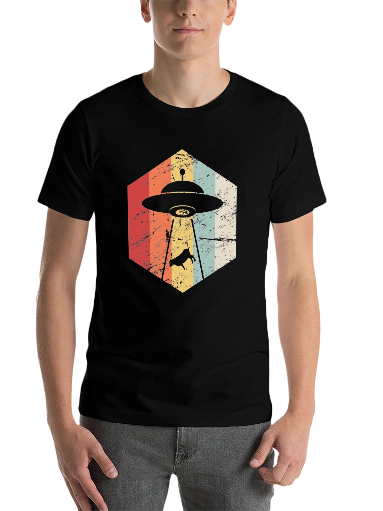 Black Retro Alien Abduction T-Shirt view 7