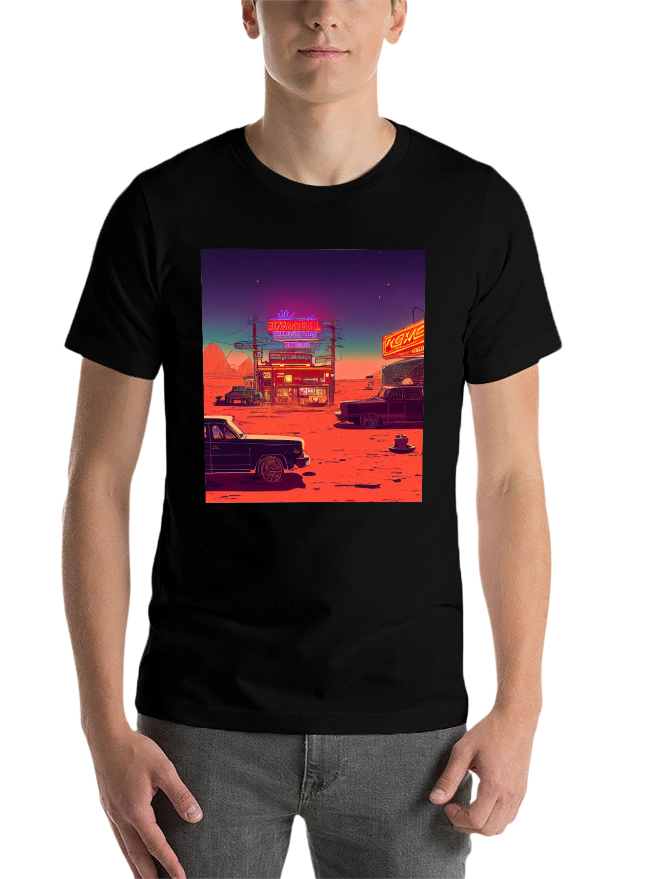 Black Retro Desert Neon T-Shirt view 7