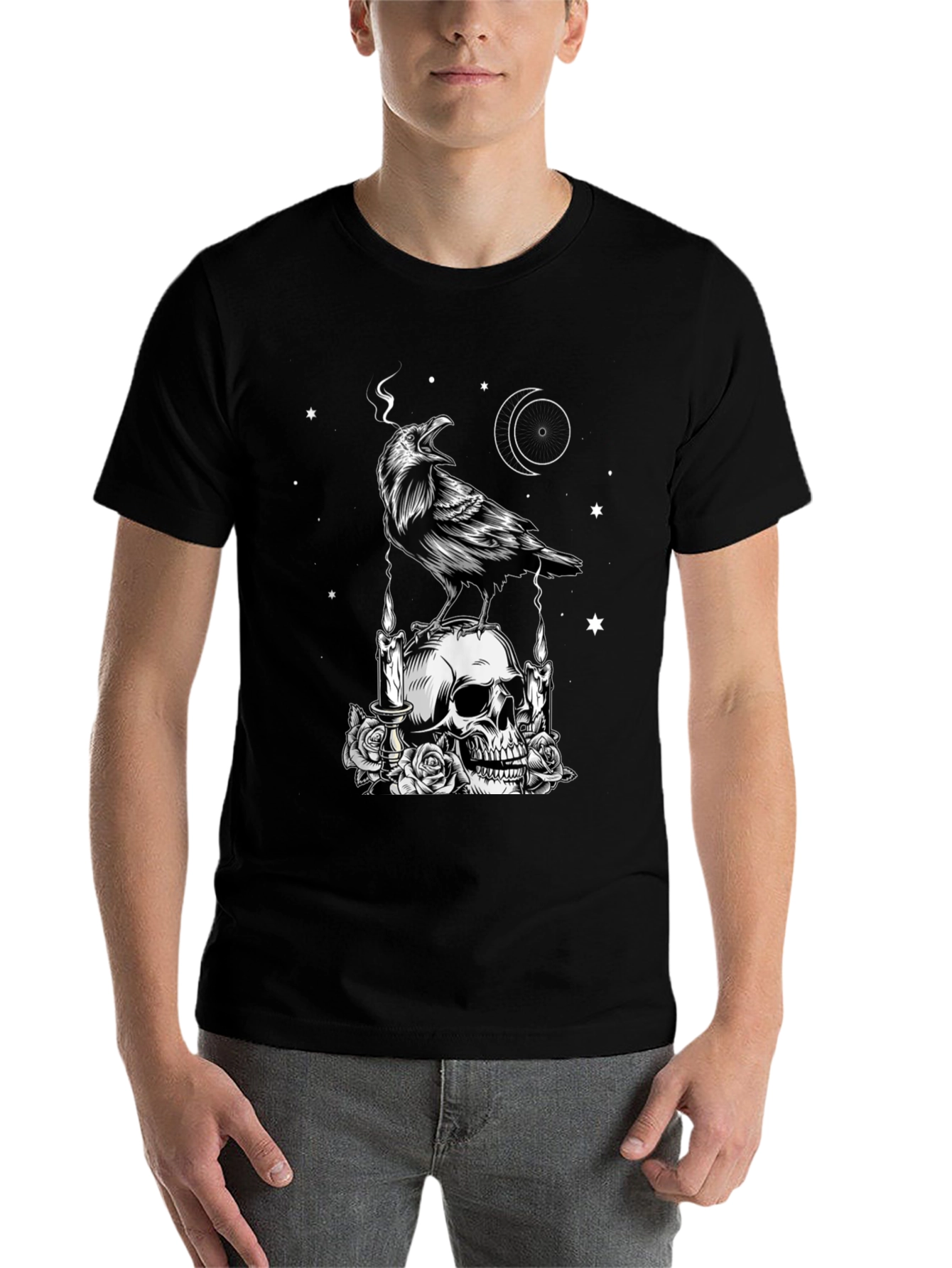 Black Raven & Skull Graphic Tee view 7