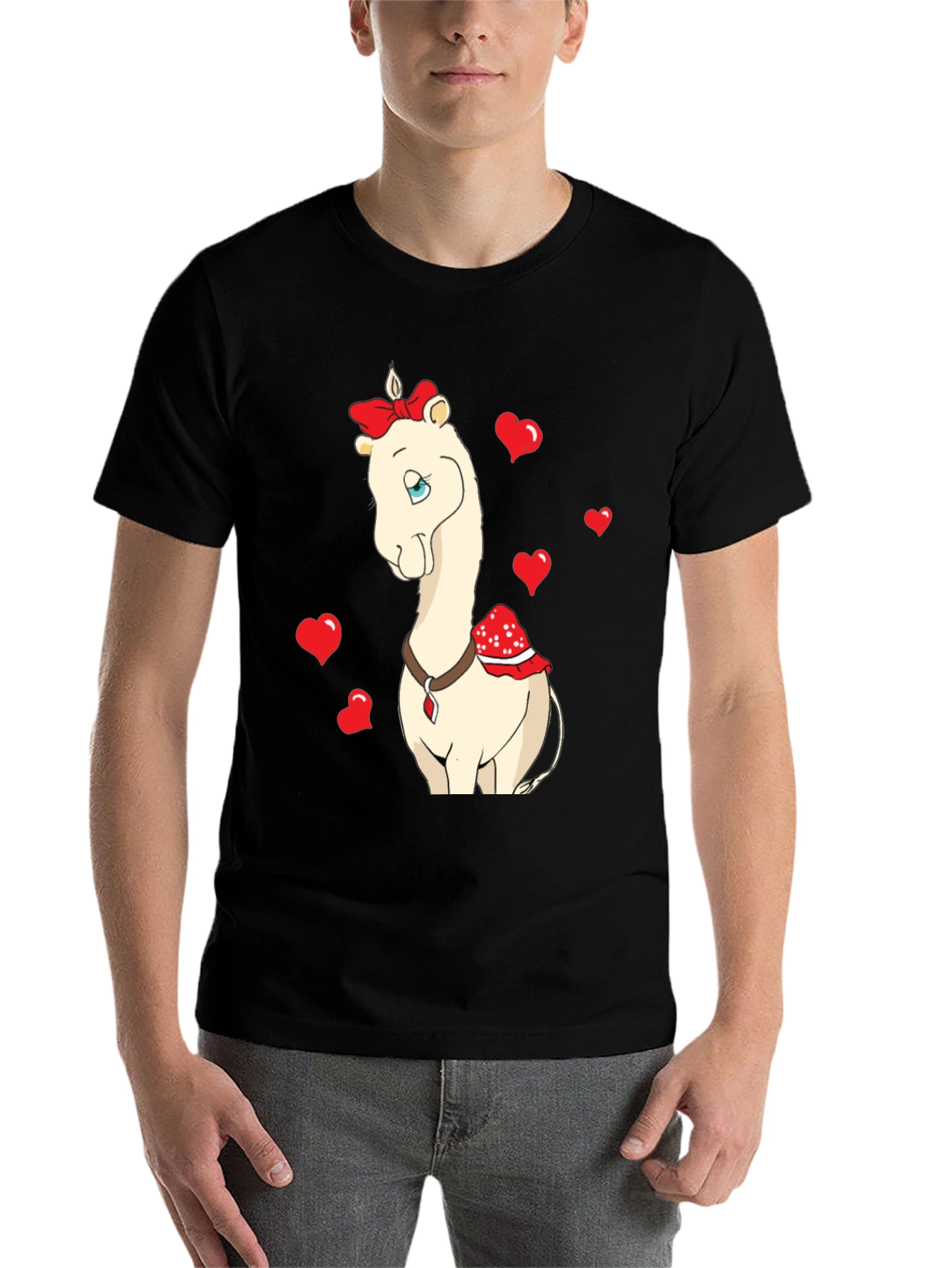 Black Cute Camel With Bow & Hearts Valentine's T-Shirt view 7