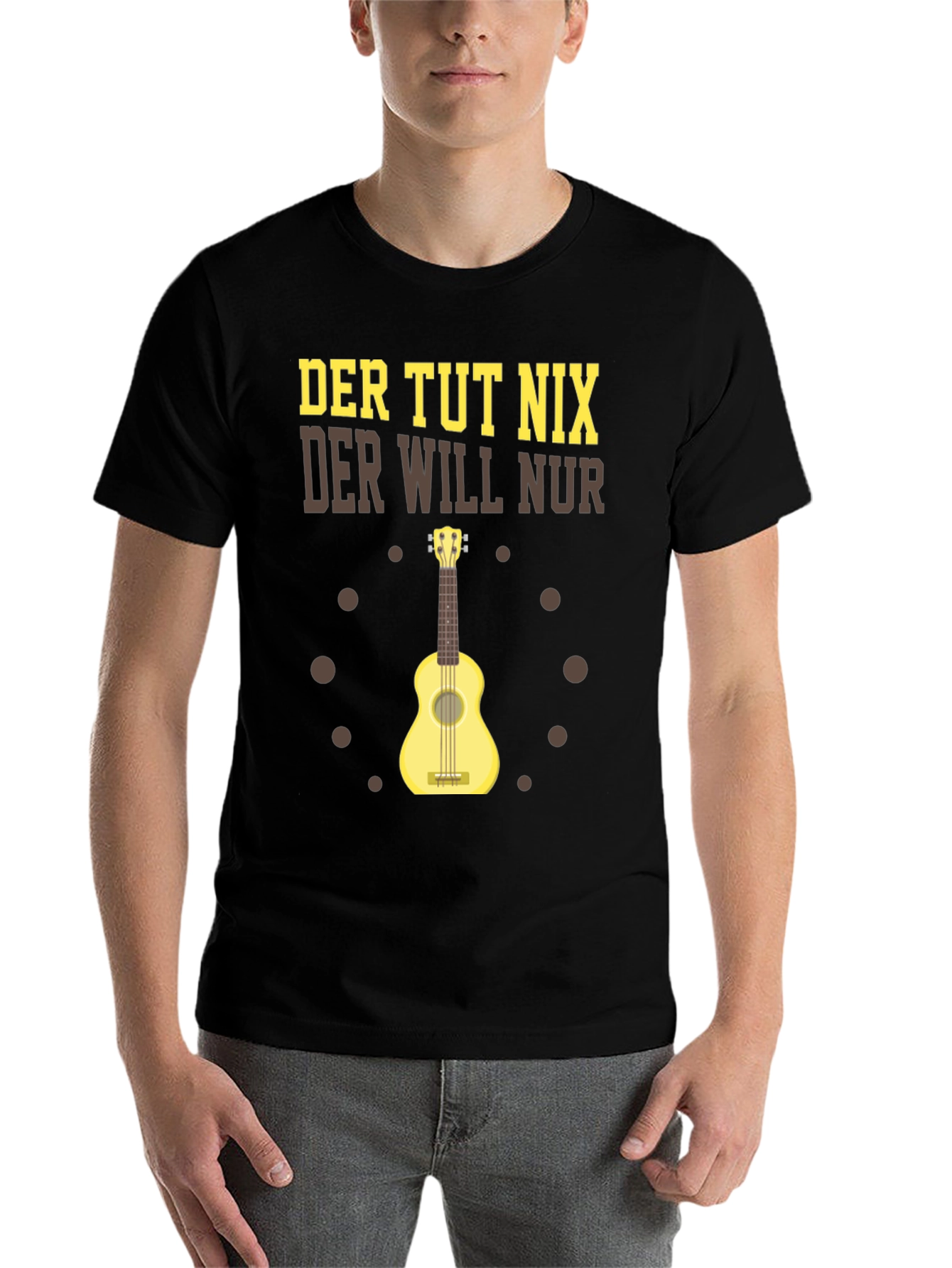 Black Der Tut Nix Graphic T-Shirt Ukulele Player view 7