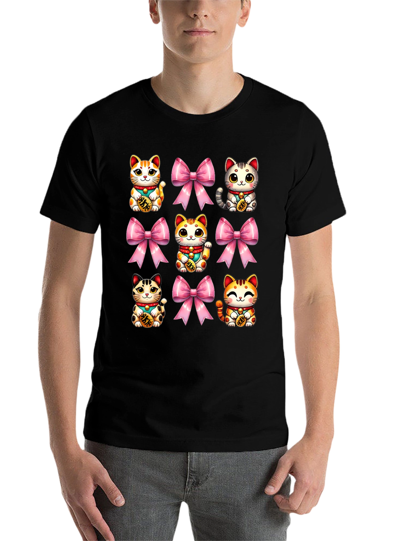 Black Lucky Cat & Bow T-Shirt - Kawaii Style view 7