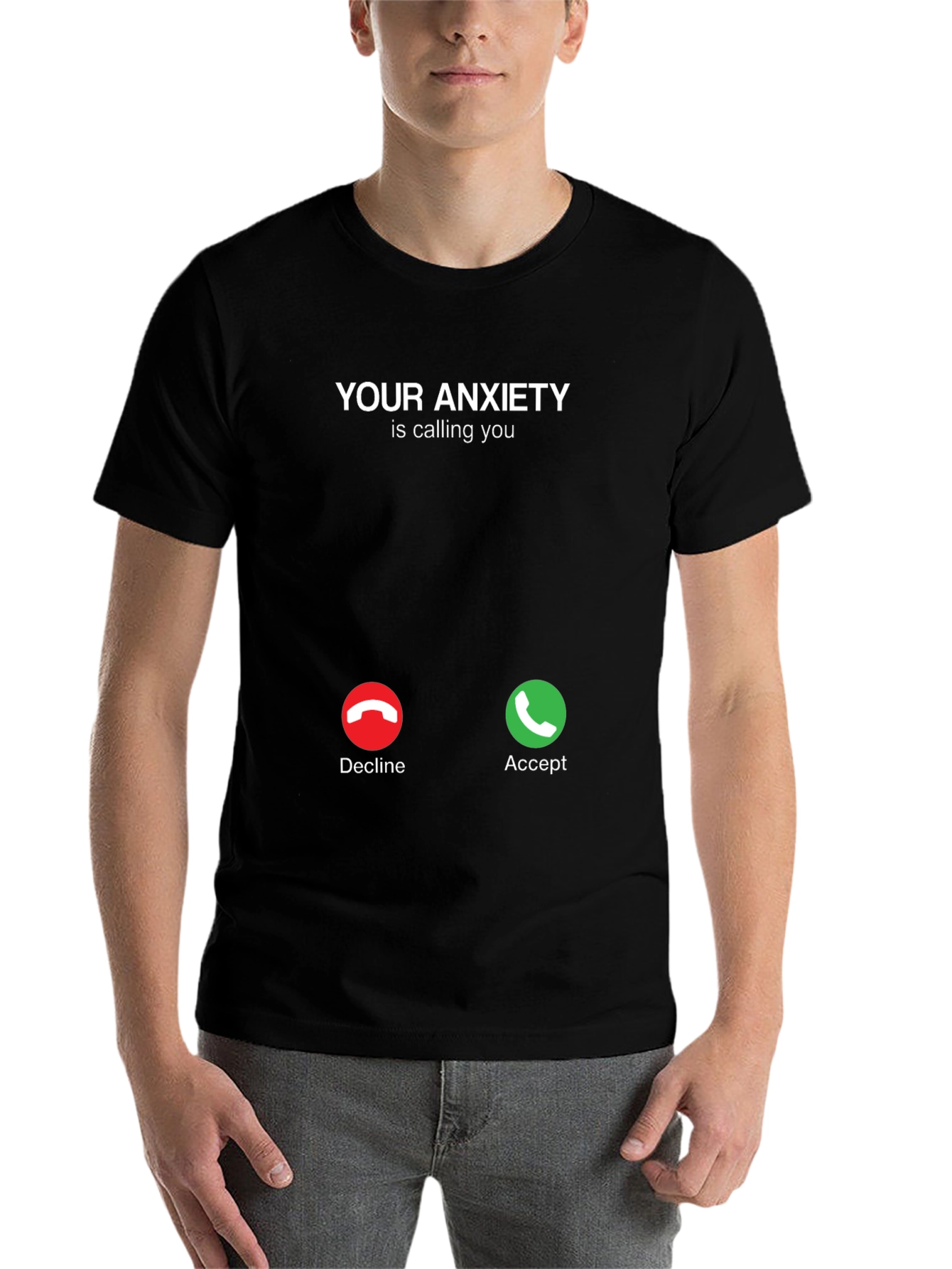 Black Anxiety Calling T-Shirt - Accept or Decline Funny Tee view 7