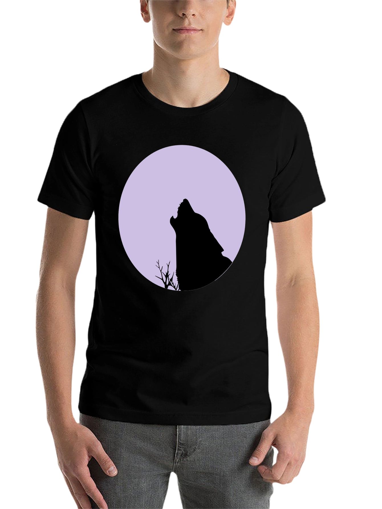 Black Wolf Moon Graphic Tee - Black Cotton T-Shirt view 7