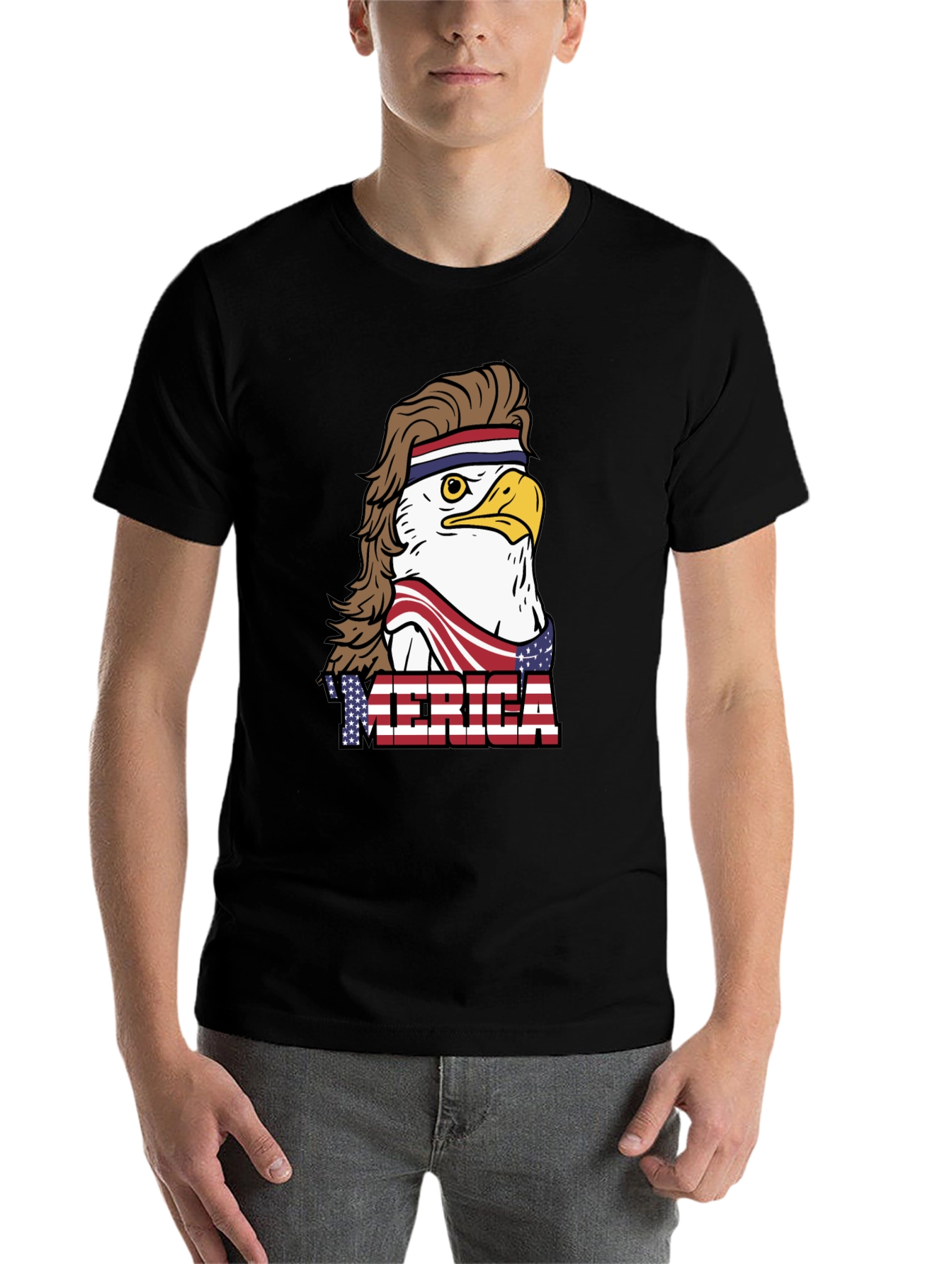 Black USA Eagle Mullet T-Shirt: Patriotic & Funny view 7