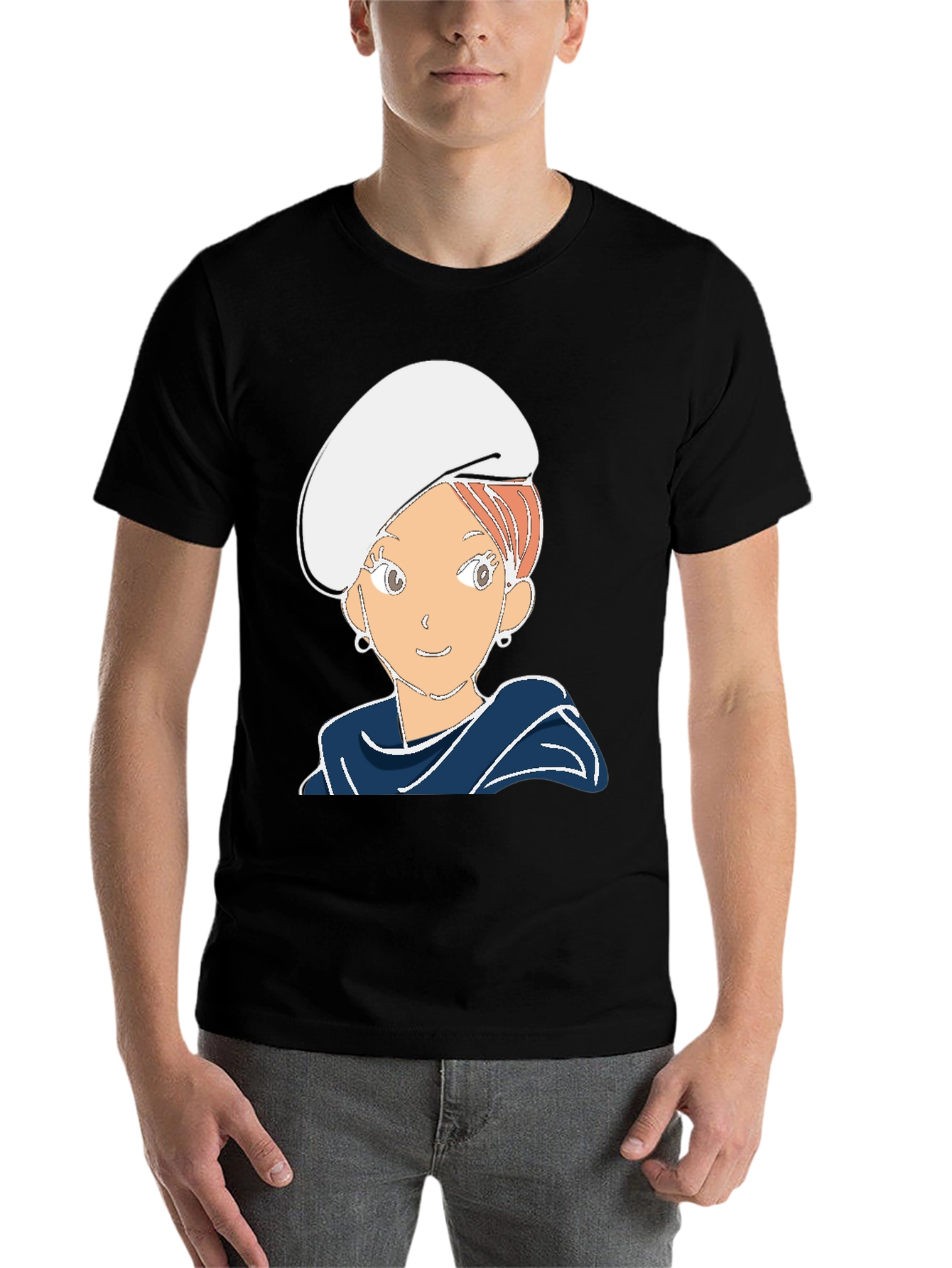 Black Cartoon Girl Graphic Tee - Black Cotton Blend T-Shirt view 7