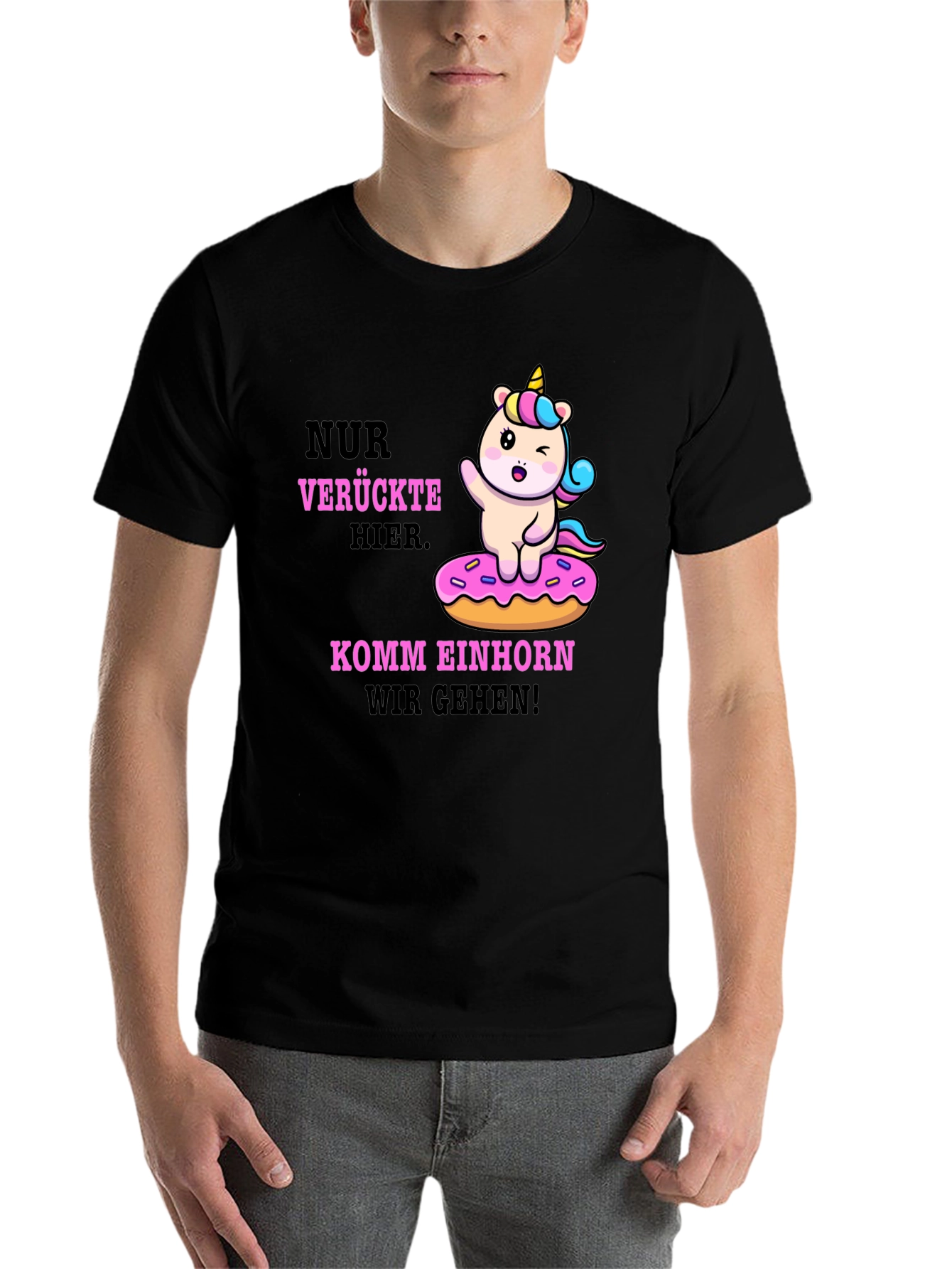Black Funny Unicorn Donut T-Shirt - Verruckte Hier Komm Einhorn view 7