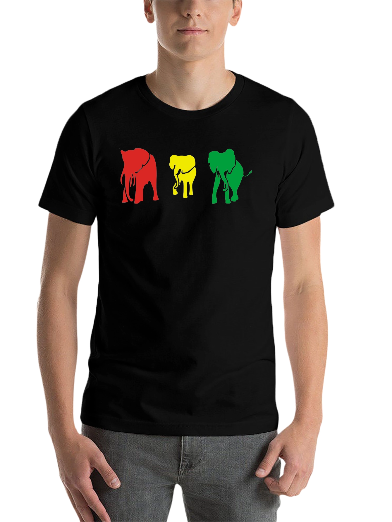 Black Rasta Elephants Graphic Tee - Black Cotton T-Shirt view 7