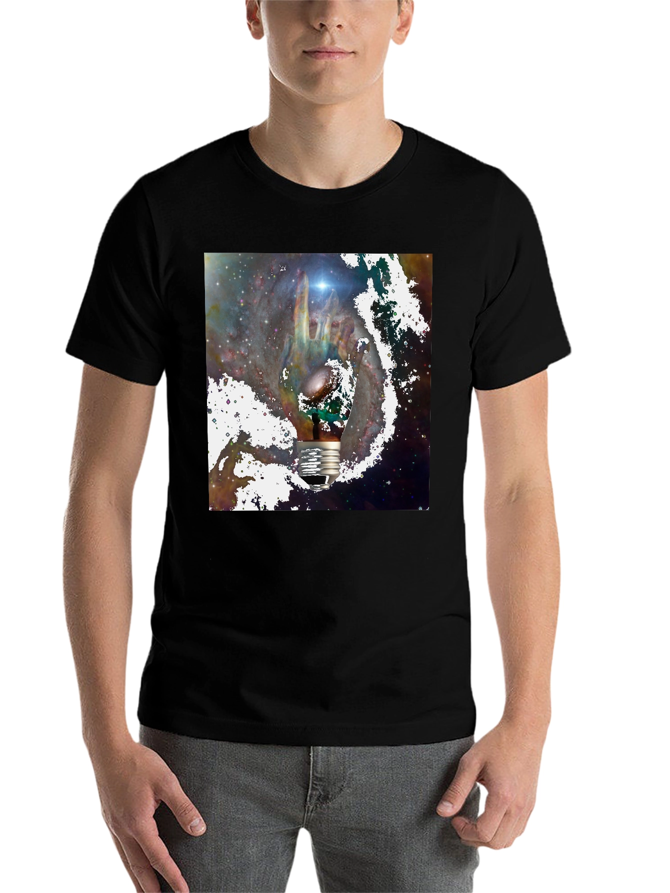 Black Cosmic Light Bulb Graphic Tee - Black view 7