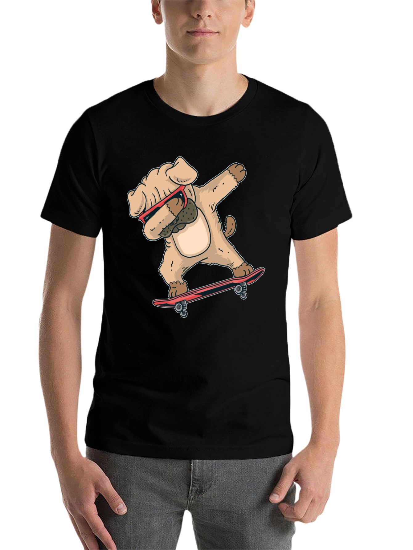 Black Dabbing Dog Skateboard T-Shirt view 7