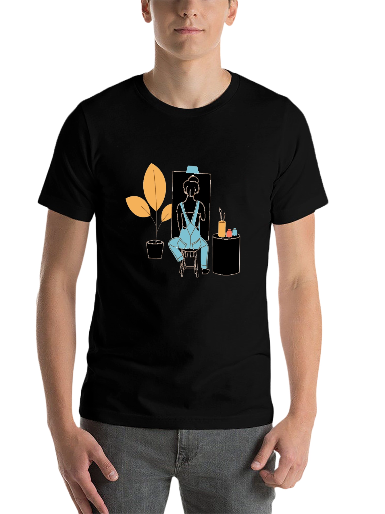 Black Artist Tee: Quirky Painter Graphic T-Shirt view 7