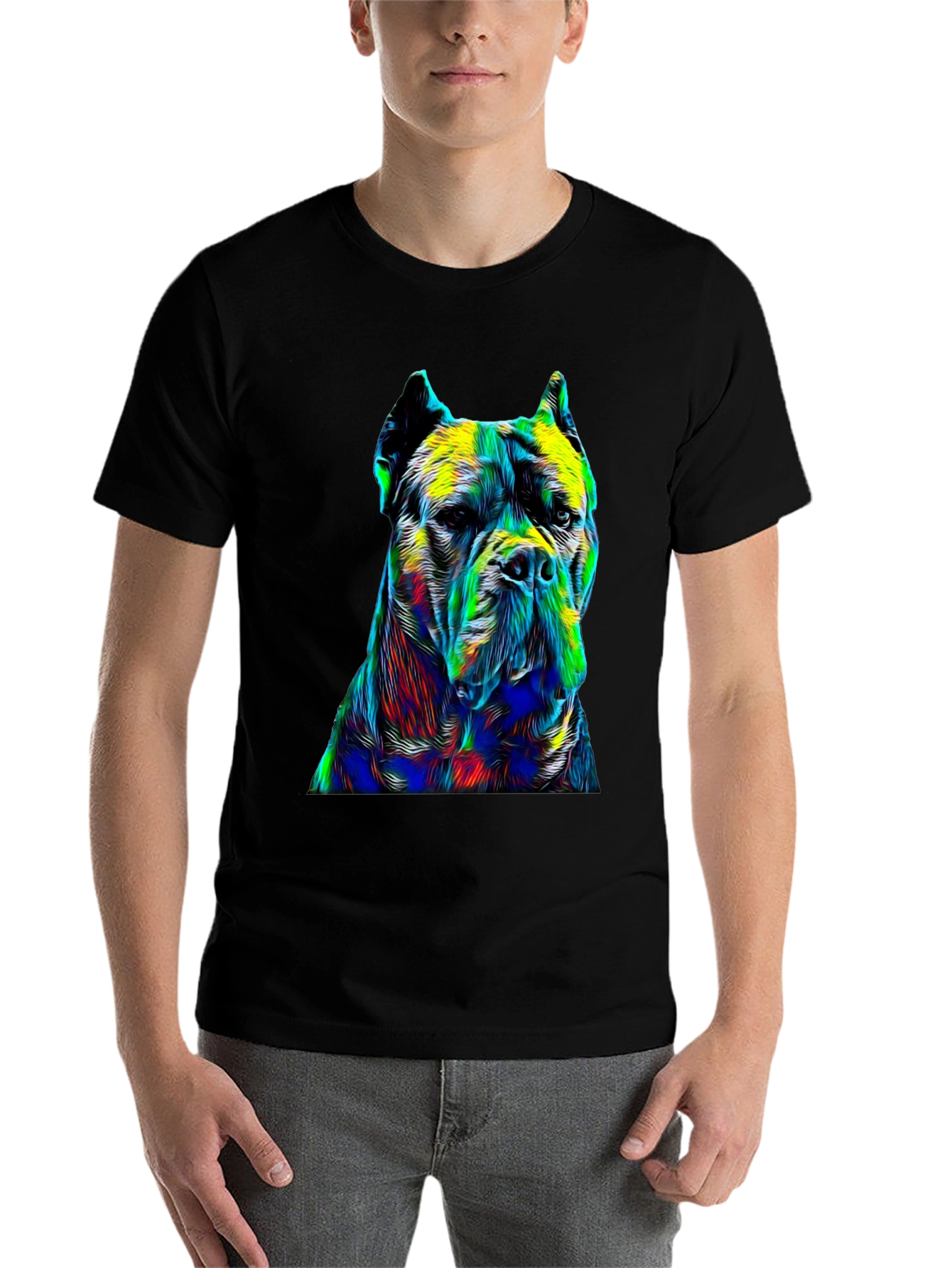 Black Abstract Dog Print Black T-Shirt view 7