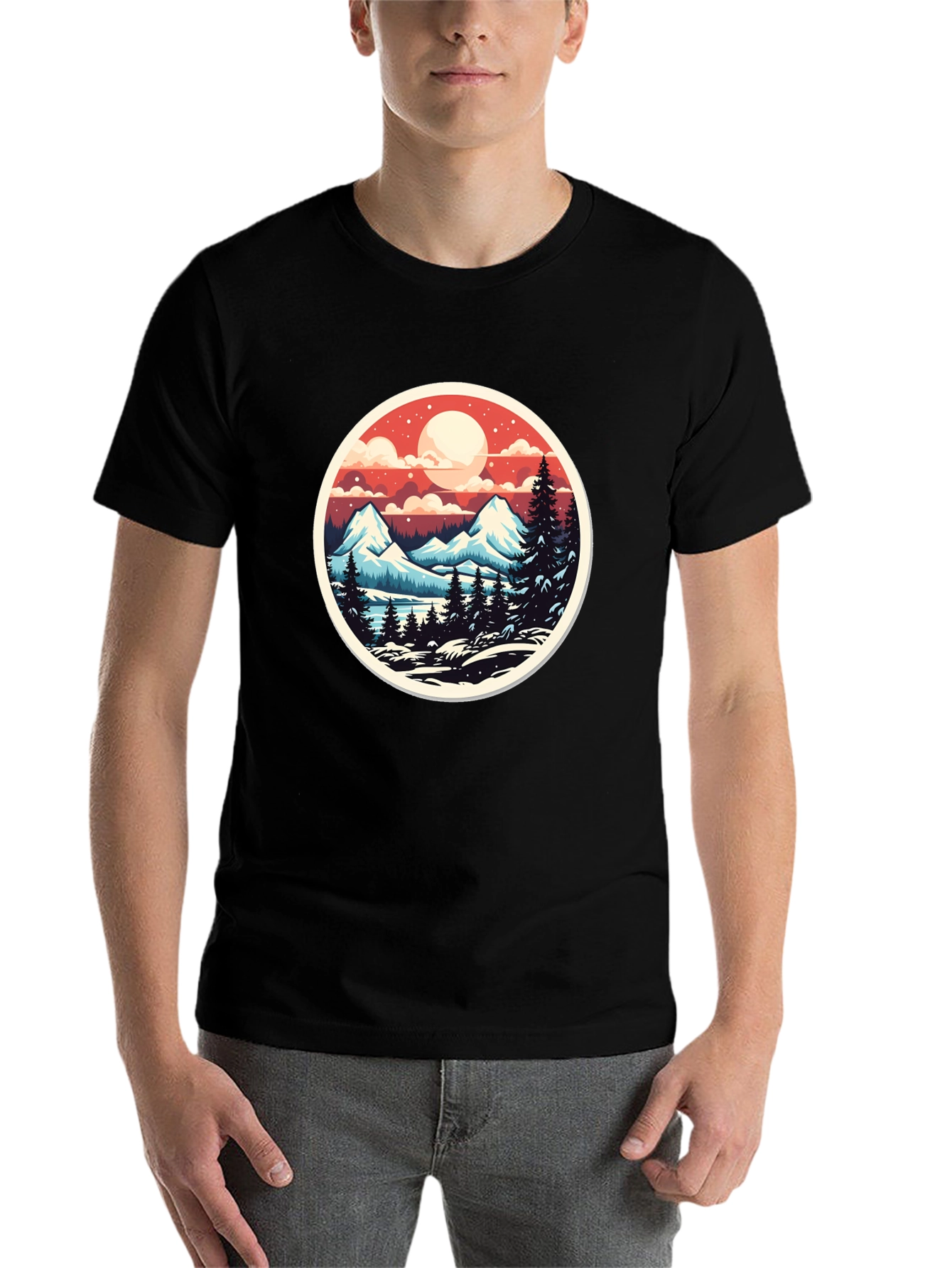 Black Mountain Landscape Graphic Tee - Black Casual T-Shirt view 7