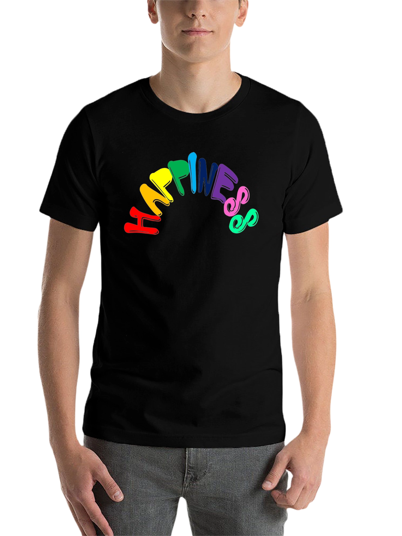 Black Happiness Rainbow Graphic Tee - Unisex Black T-Shirt view 7