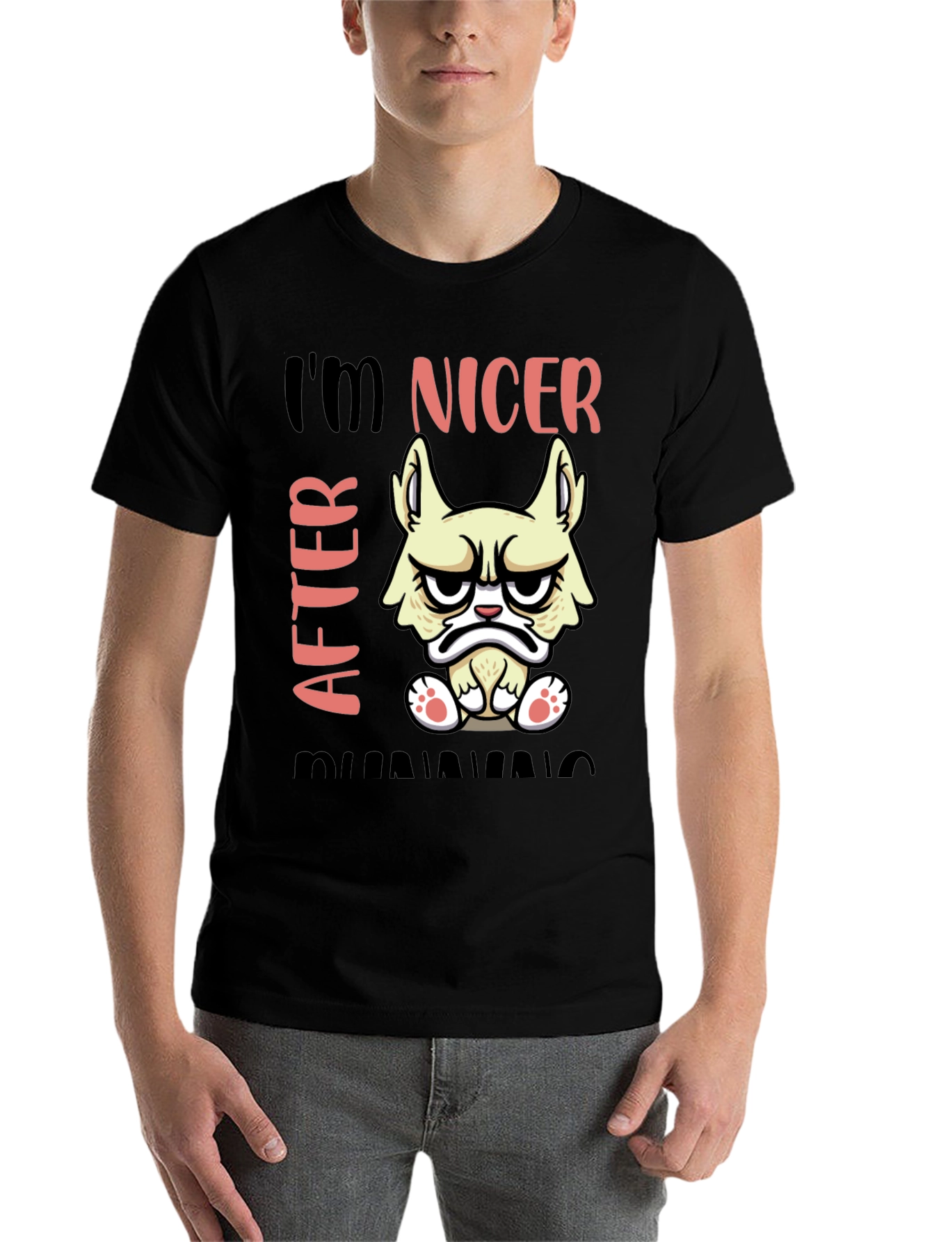 Black Funny Grumpy Cat T-Shirt - I'm Nicer After Running view 7