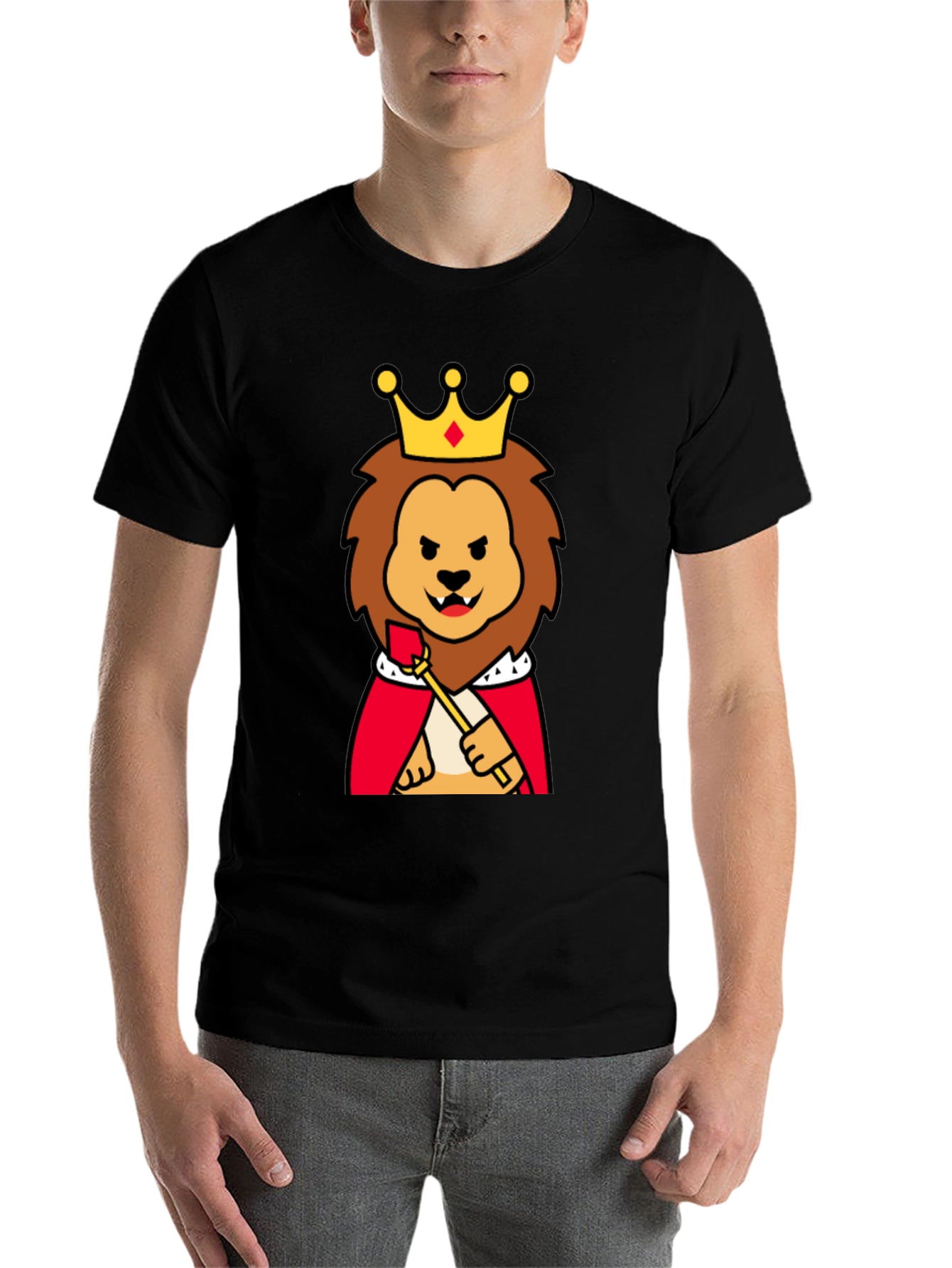 Black King Lion Graphic Tee - Funny Cartoon Animal T-Shirt view 7