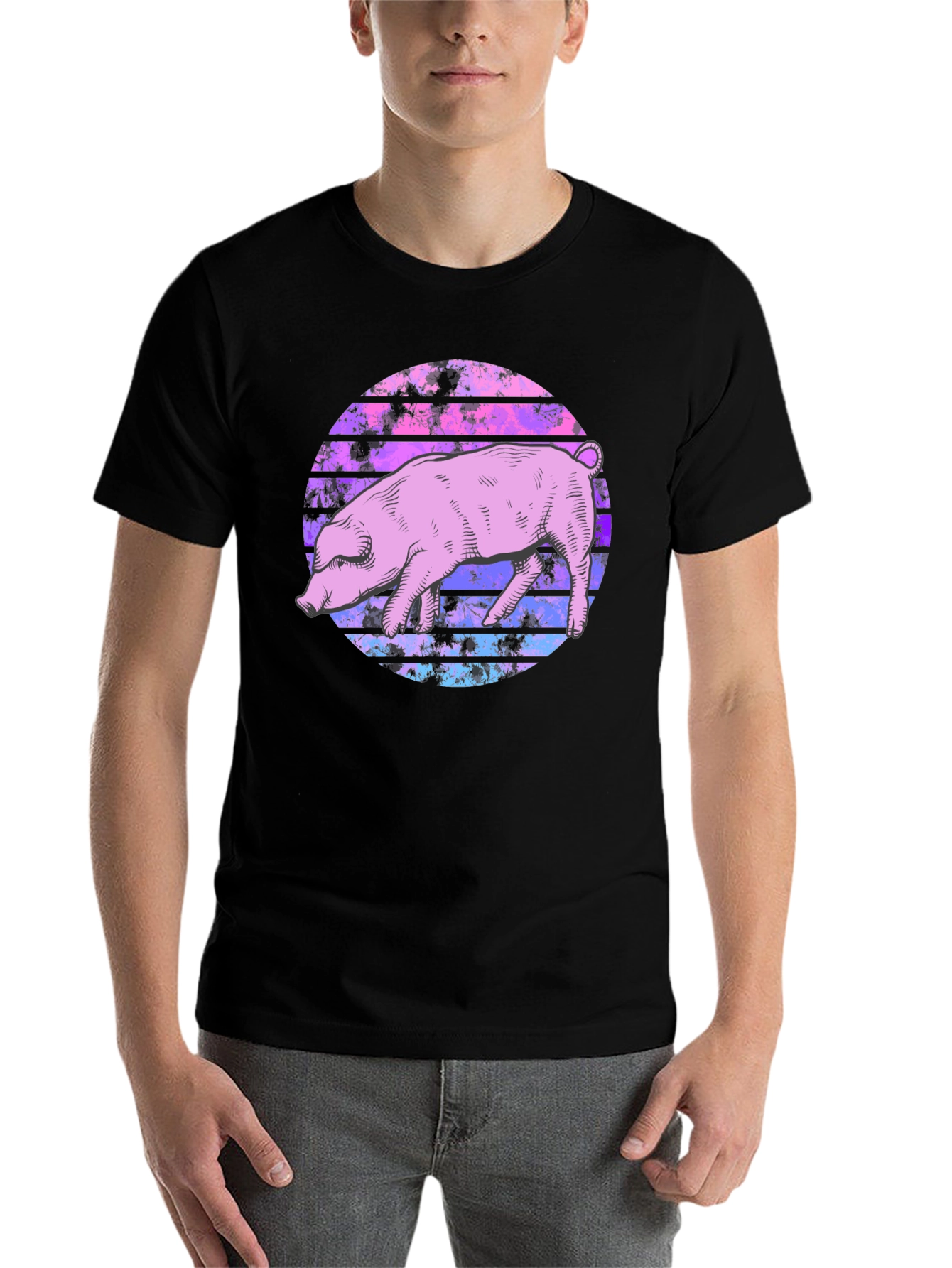 Black Retro Pig Graphic Tee - Unique Style view 7