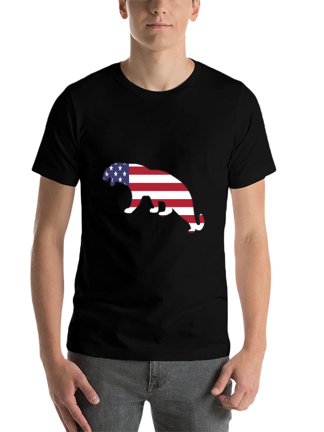 Black American Flag Panther Graphic Tee - Black view 7