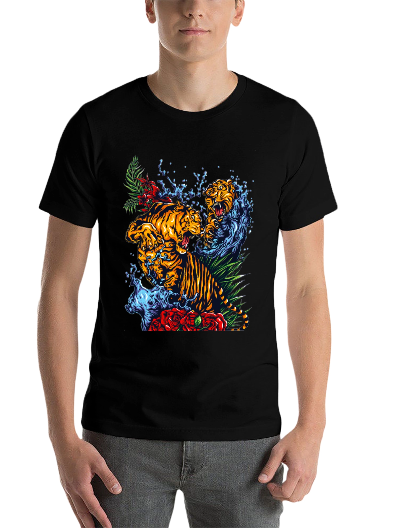 Black Tiger Splash Graphic Tee - Bold Animal Print T-Shirt view 7