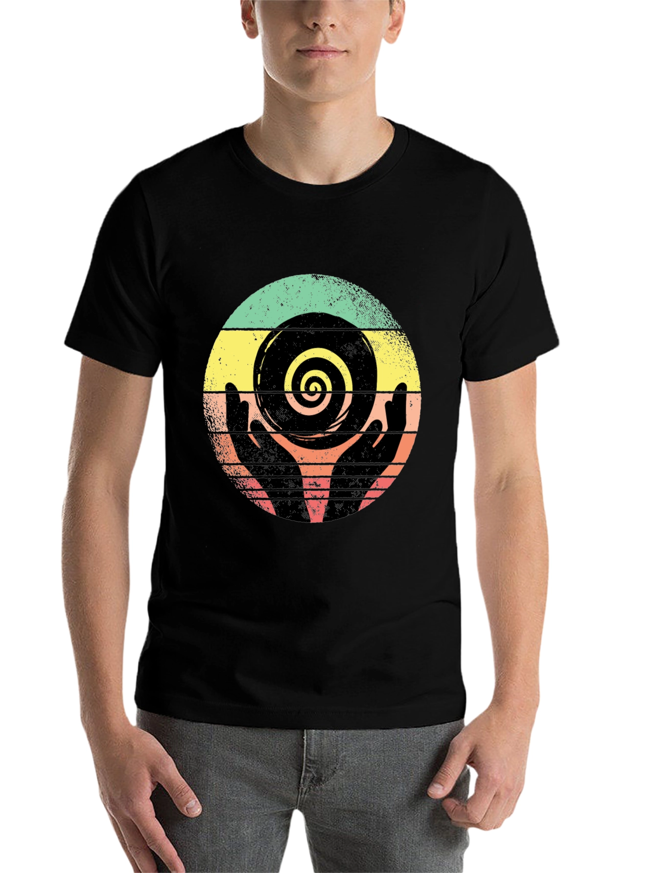 Black Retro Hands Spiral Graphic Tee view 7