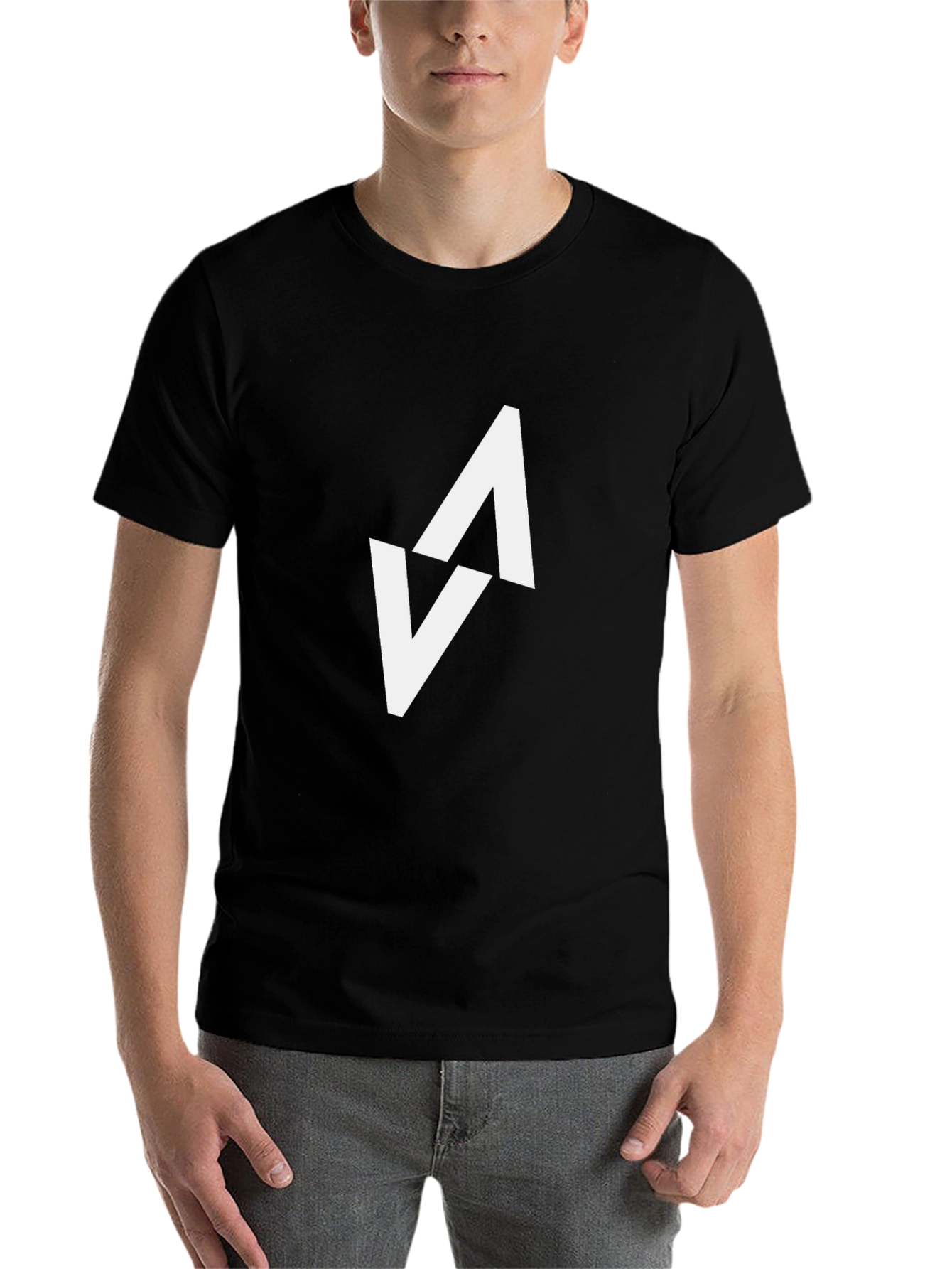 Modern Black T-Shirt with Abstract White Arrow Design - 7