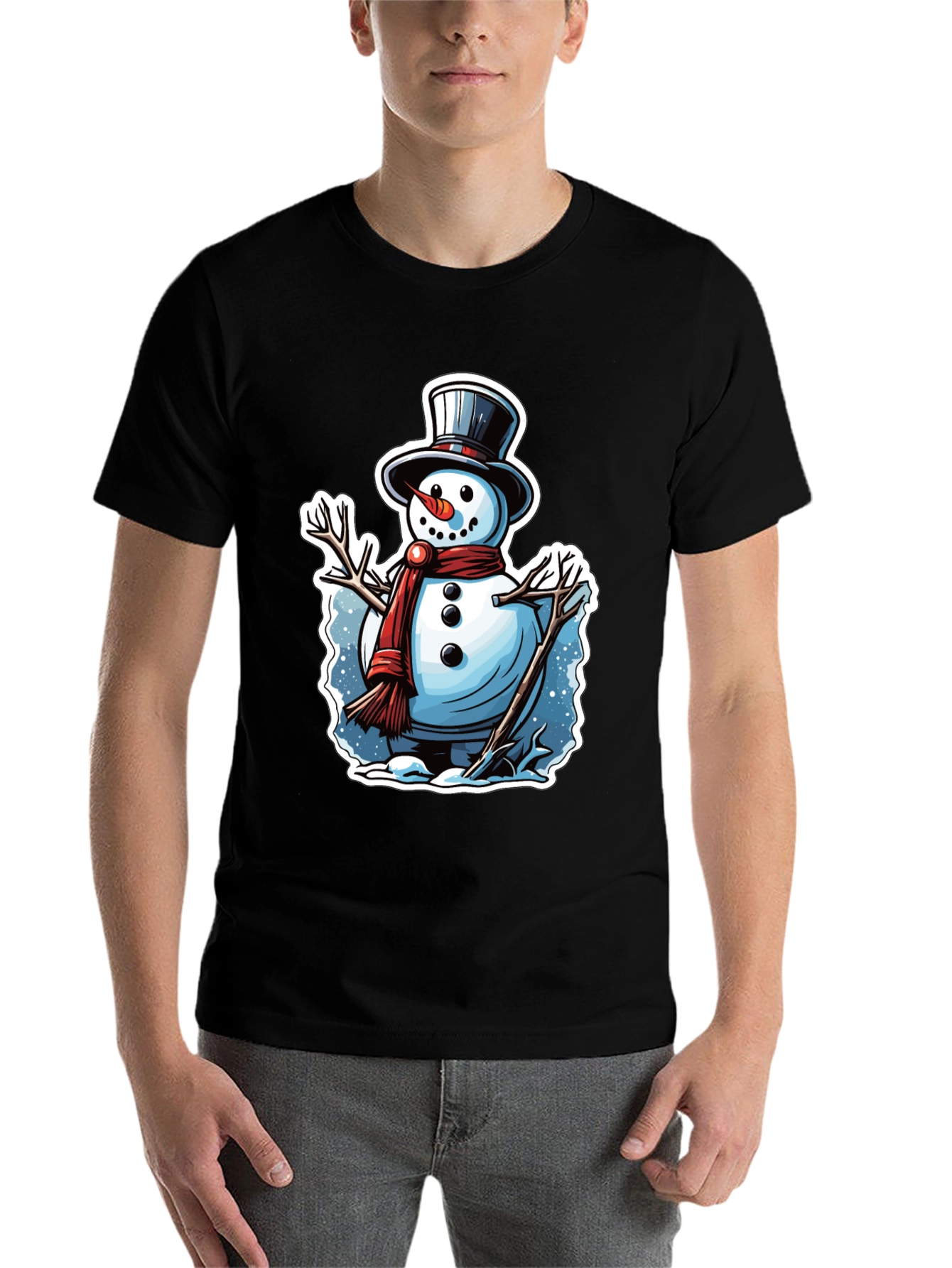 Black Festive Snowman Graphic Tee view 7