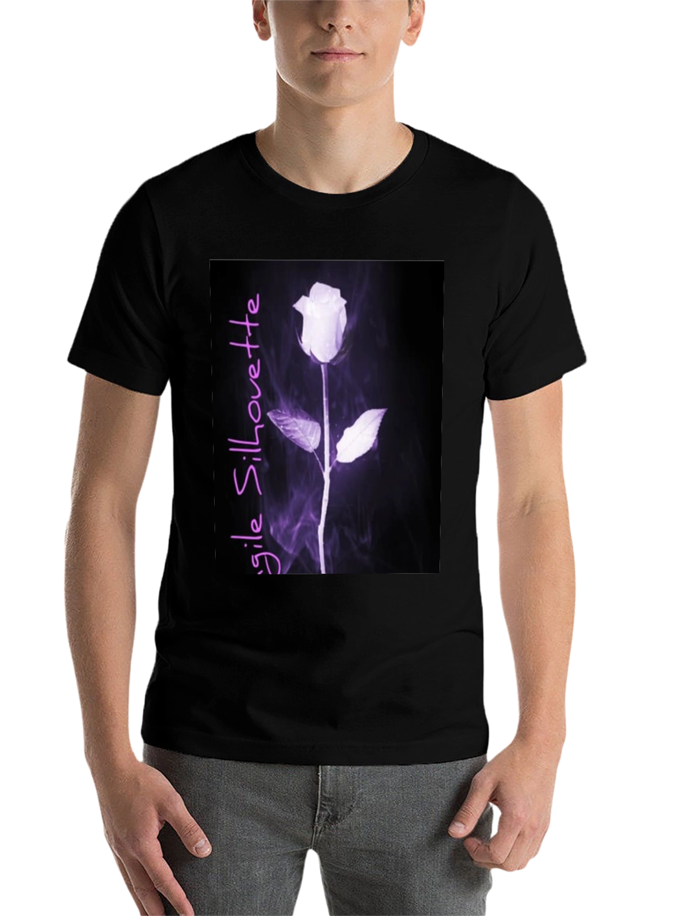 Black Fragile Silhouette Rose Graphic Tee - Black view 7