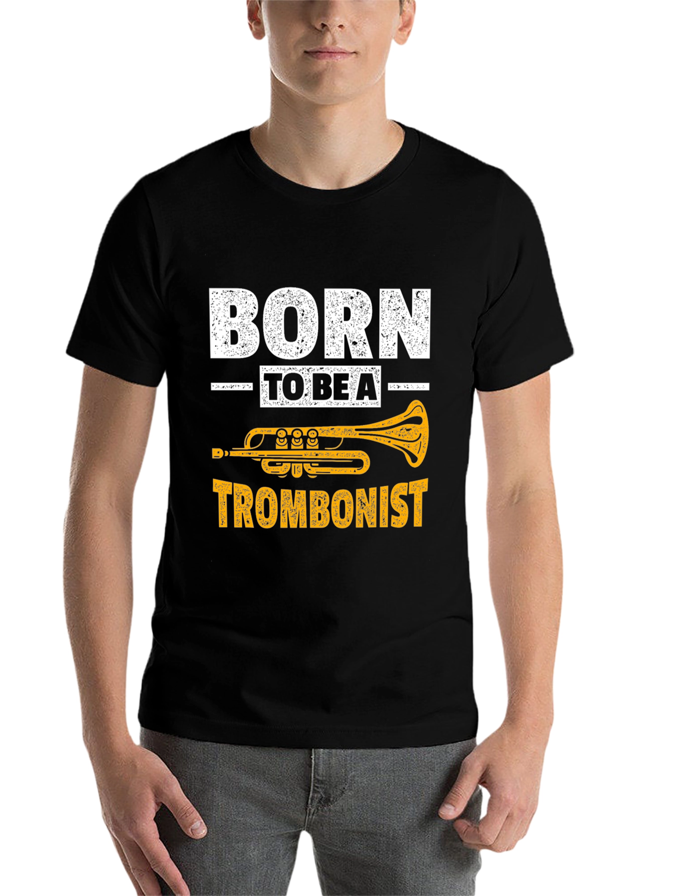 Black Born to Be a Trombonist Graphic T-Shirt view 7