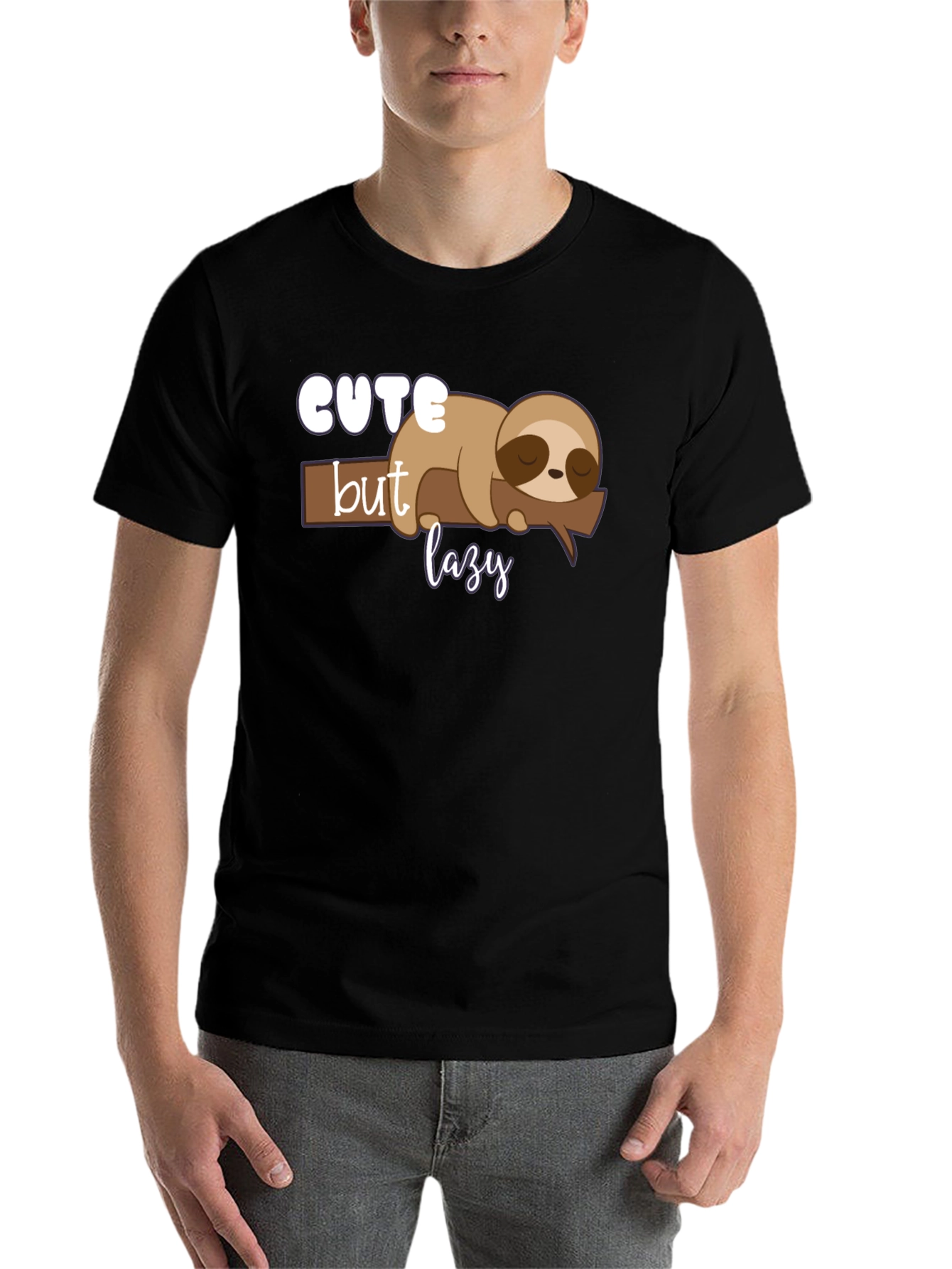Black Cute But Lazy Sloth Graphic Tee view 7