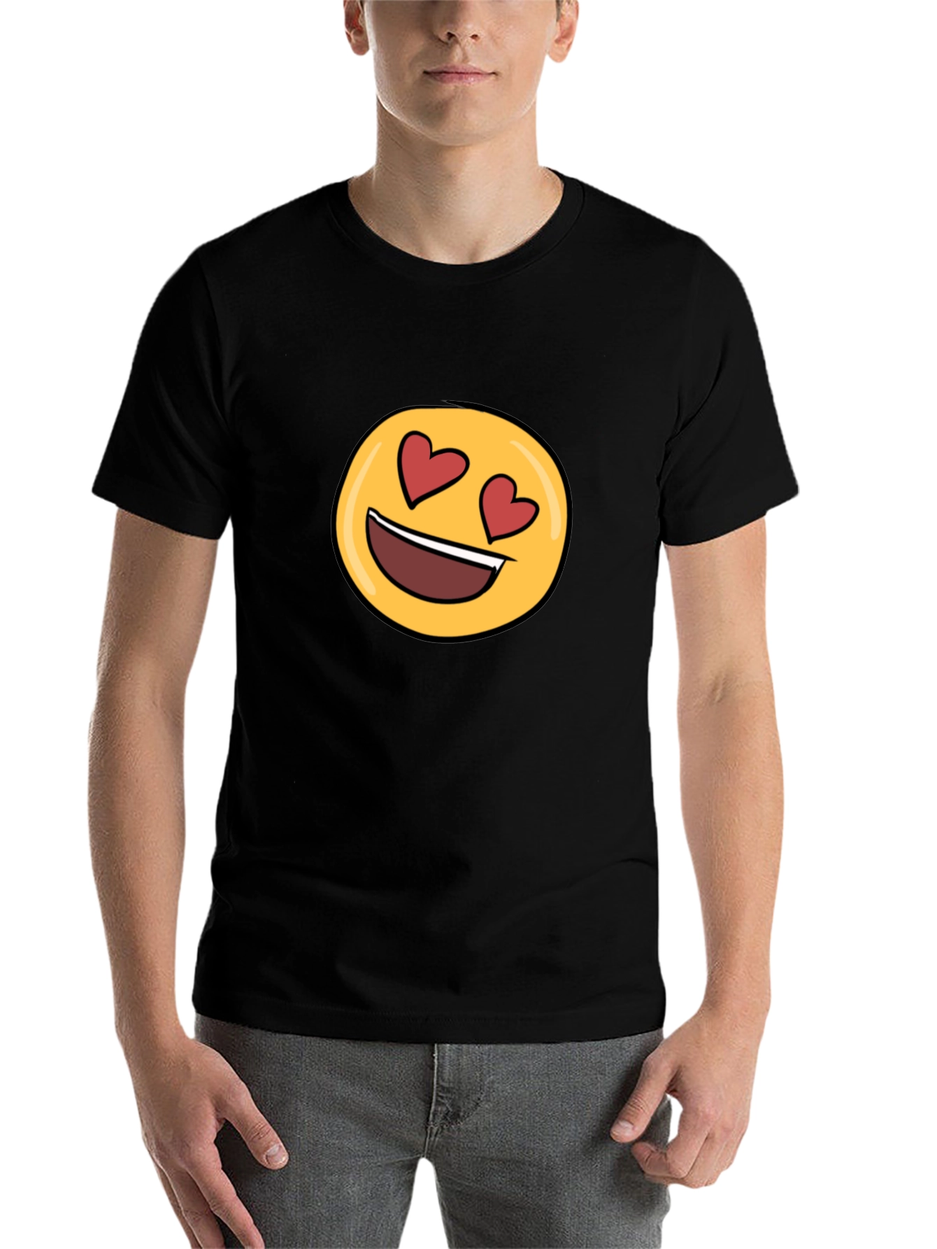 Black Emoji Heart Eyes Black T-Shirt - Express Your Love! view 7