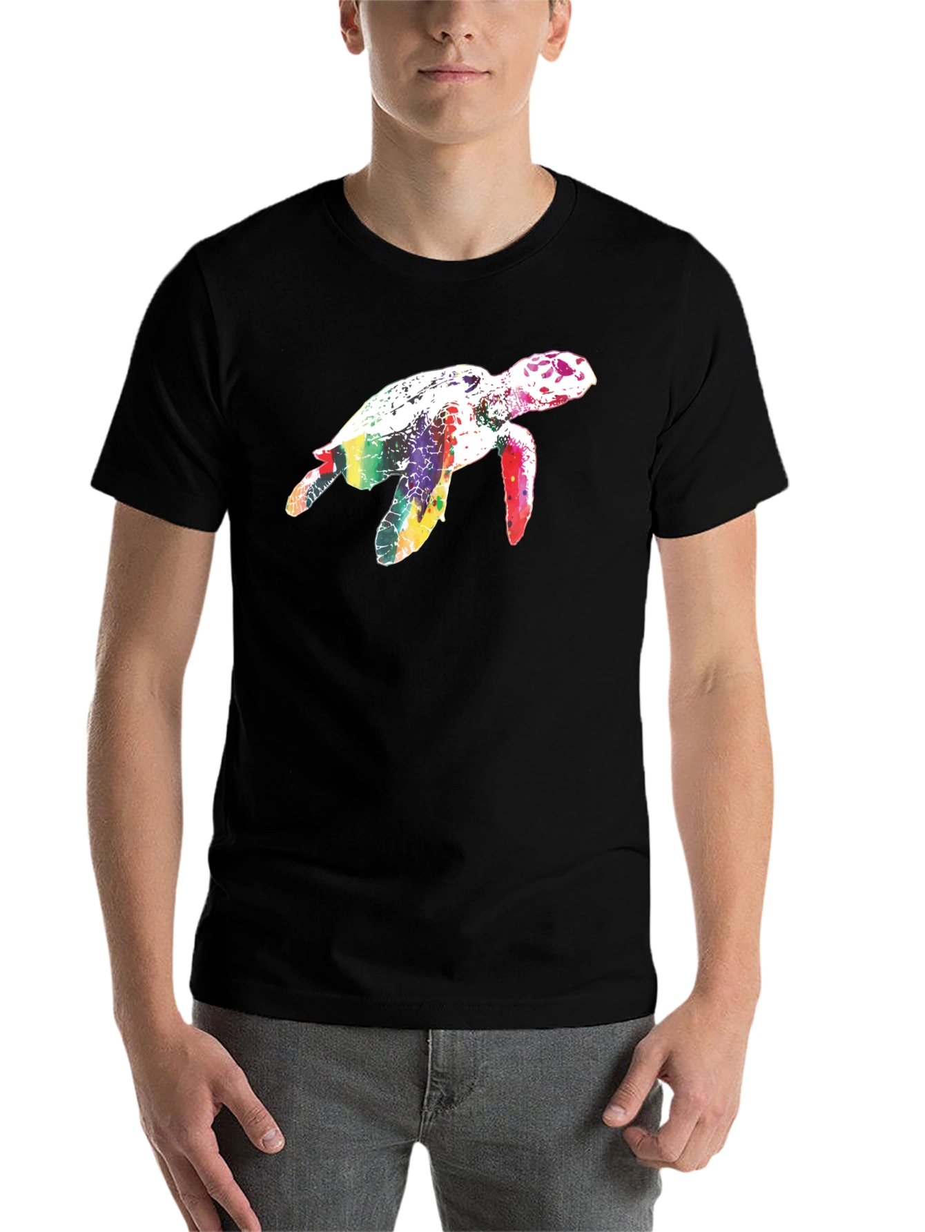 Black Rainbow Turtle Black T-Shirt view 7