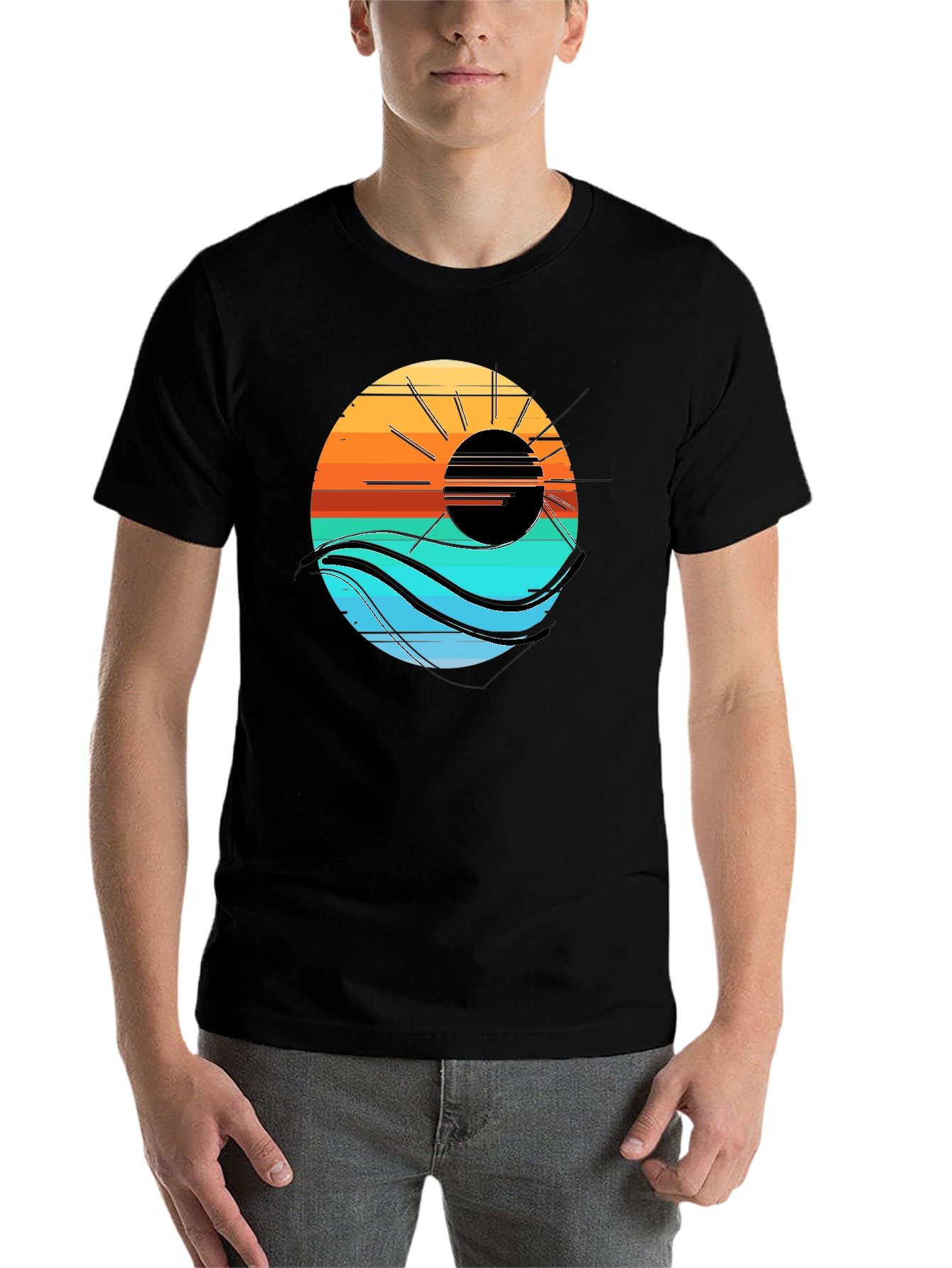 Black Sunset Wave Graphic Tee - Cool Coastal Style view 7