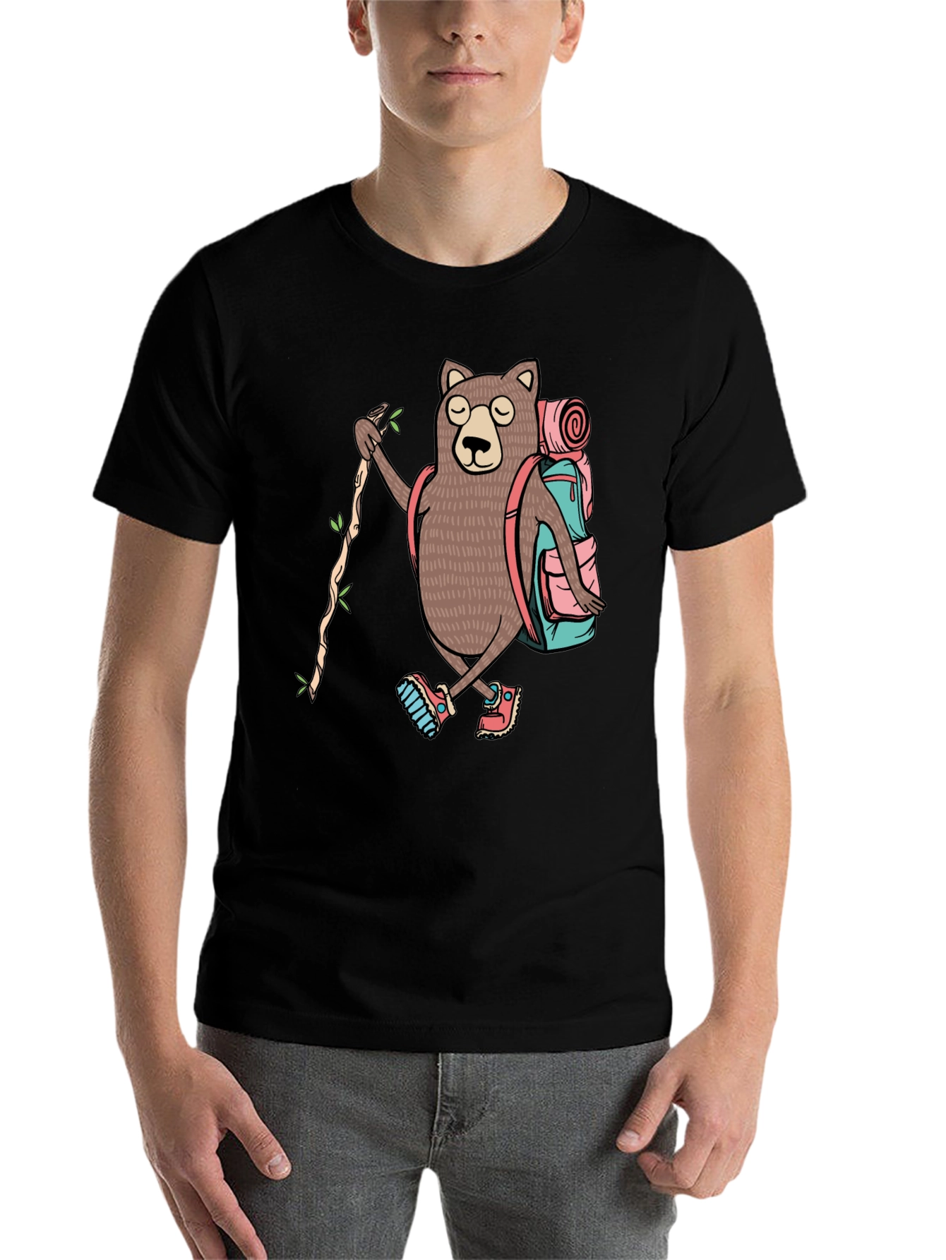 Black Hiking Bear Graphic T-Shirt view 7