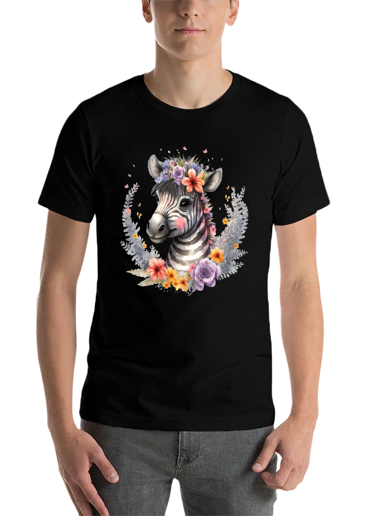 Black Floral Zebra Graphic T-Shirt - Unisex view 7