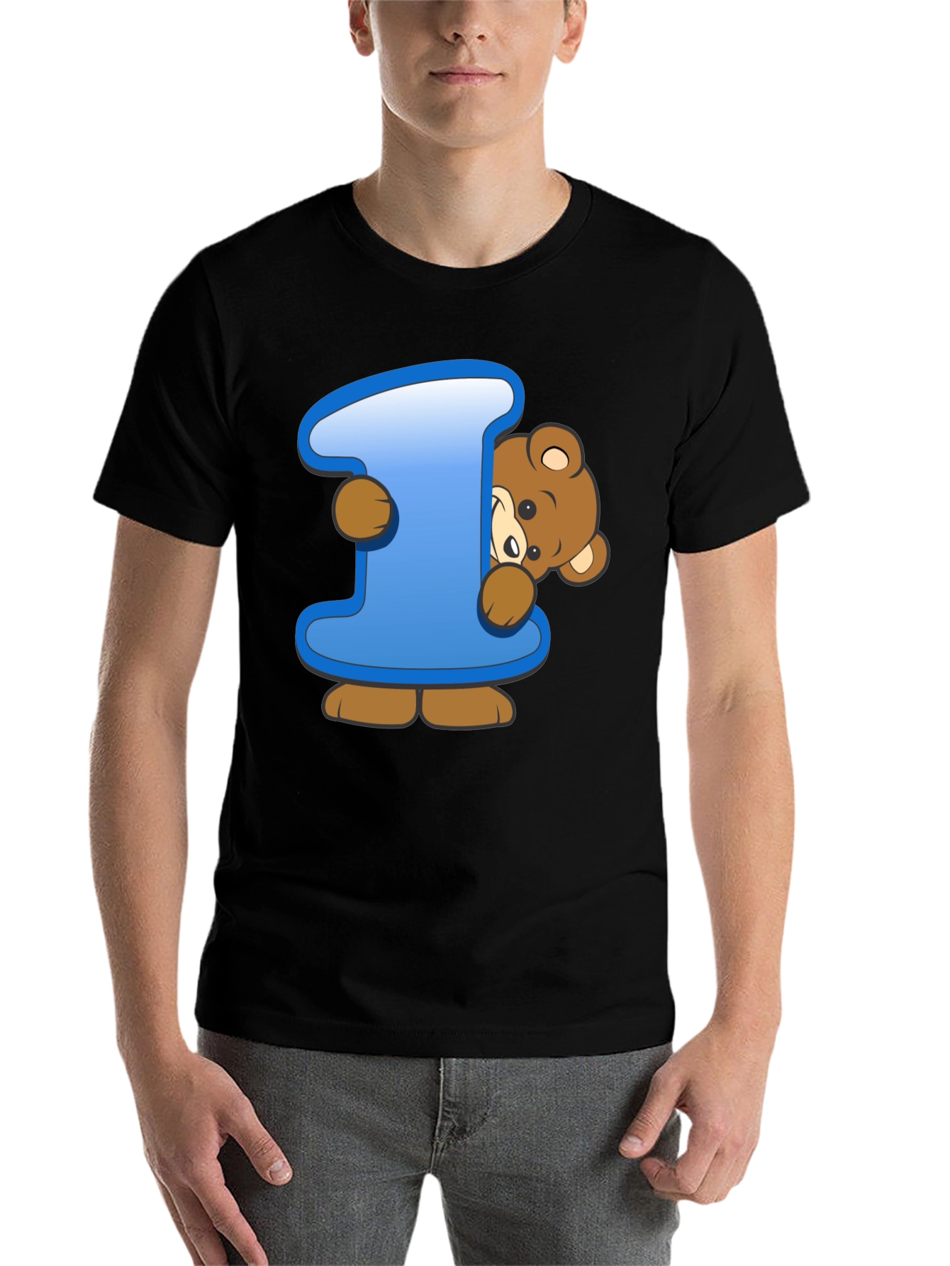 Cute Teddy Bear Initial 'I' Black T-Shirt - 7