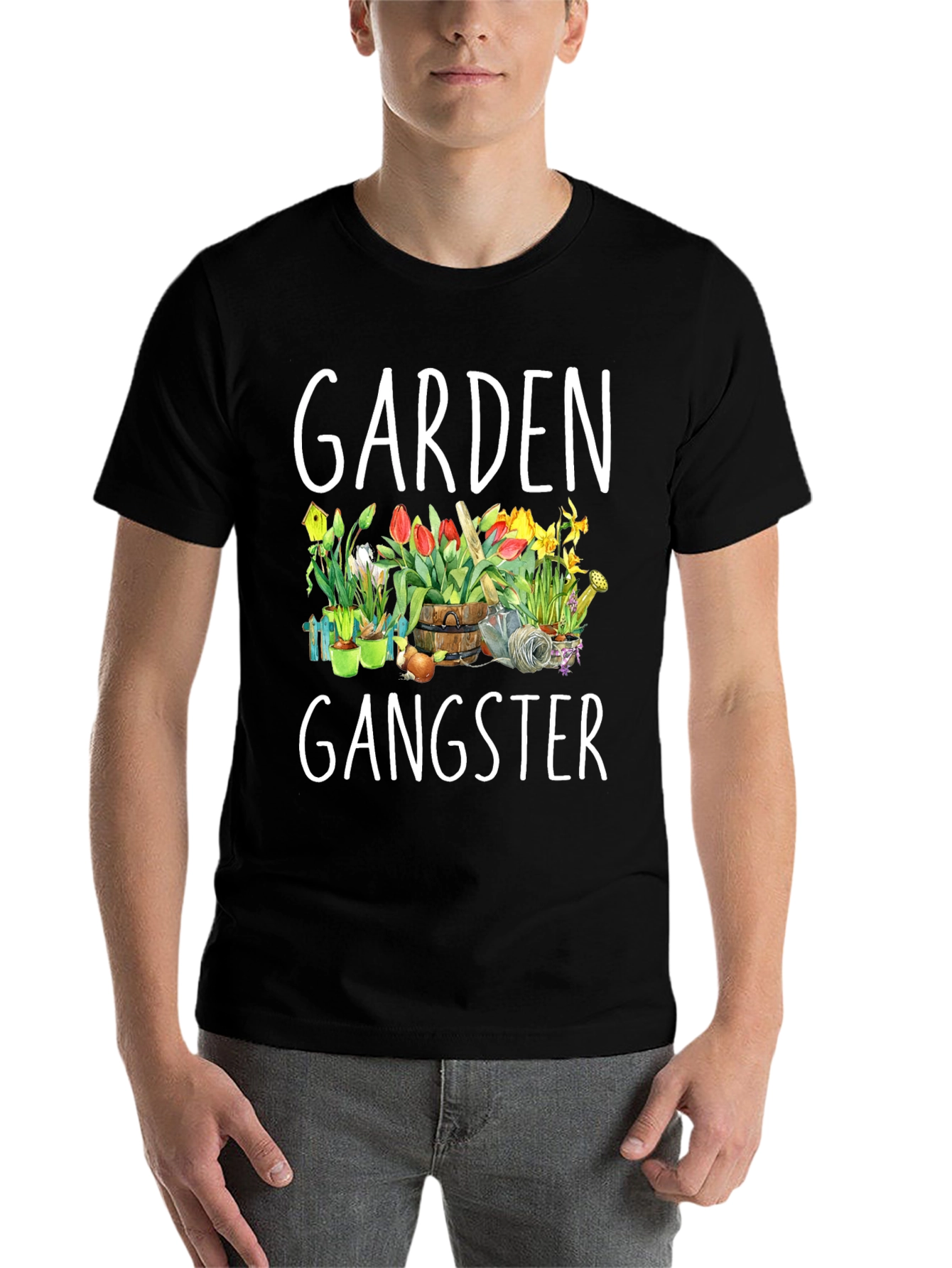 Black Garden Gangster T-Shirt - Floral Design view 7